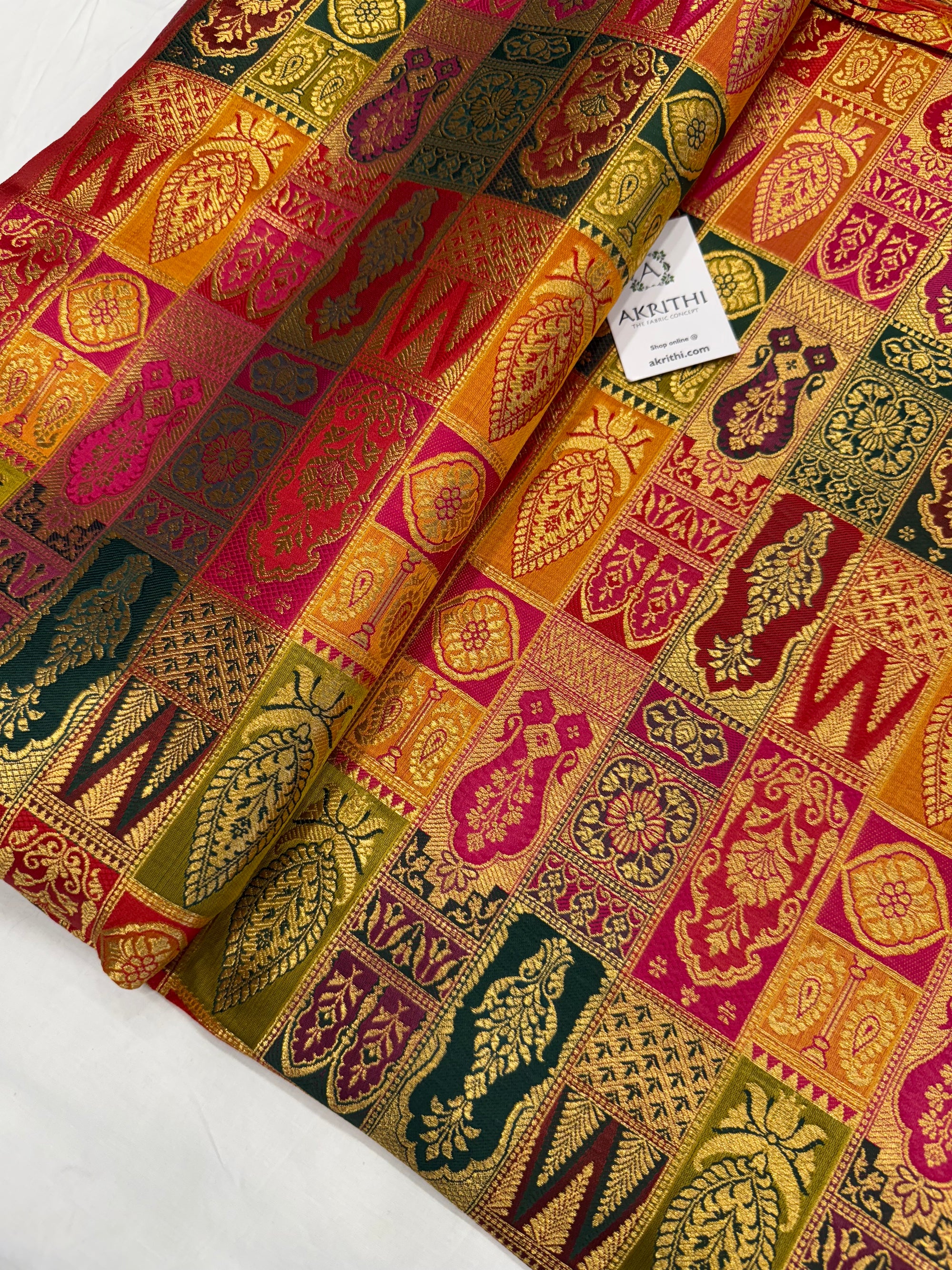 Multicoloured Pure Banarasi brocade fabric
