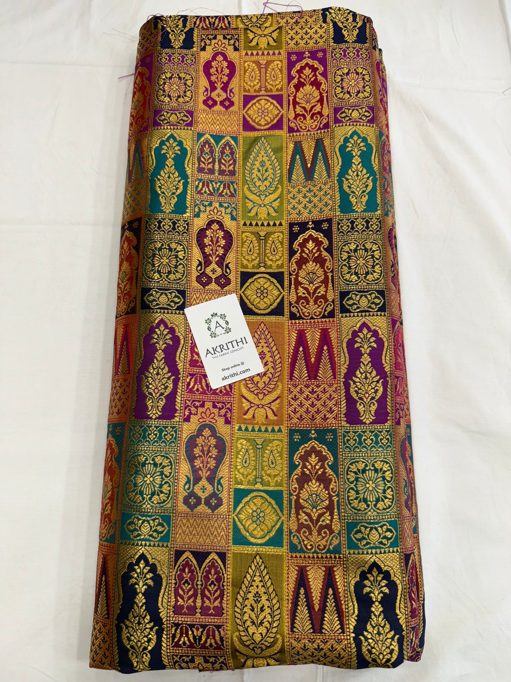 Multicoloured Pure Banarasi brocade fabric