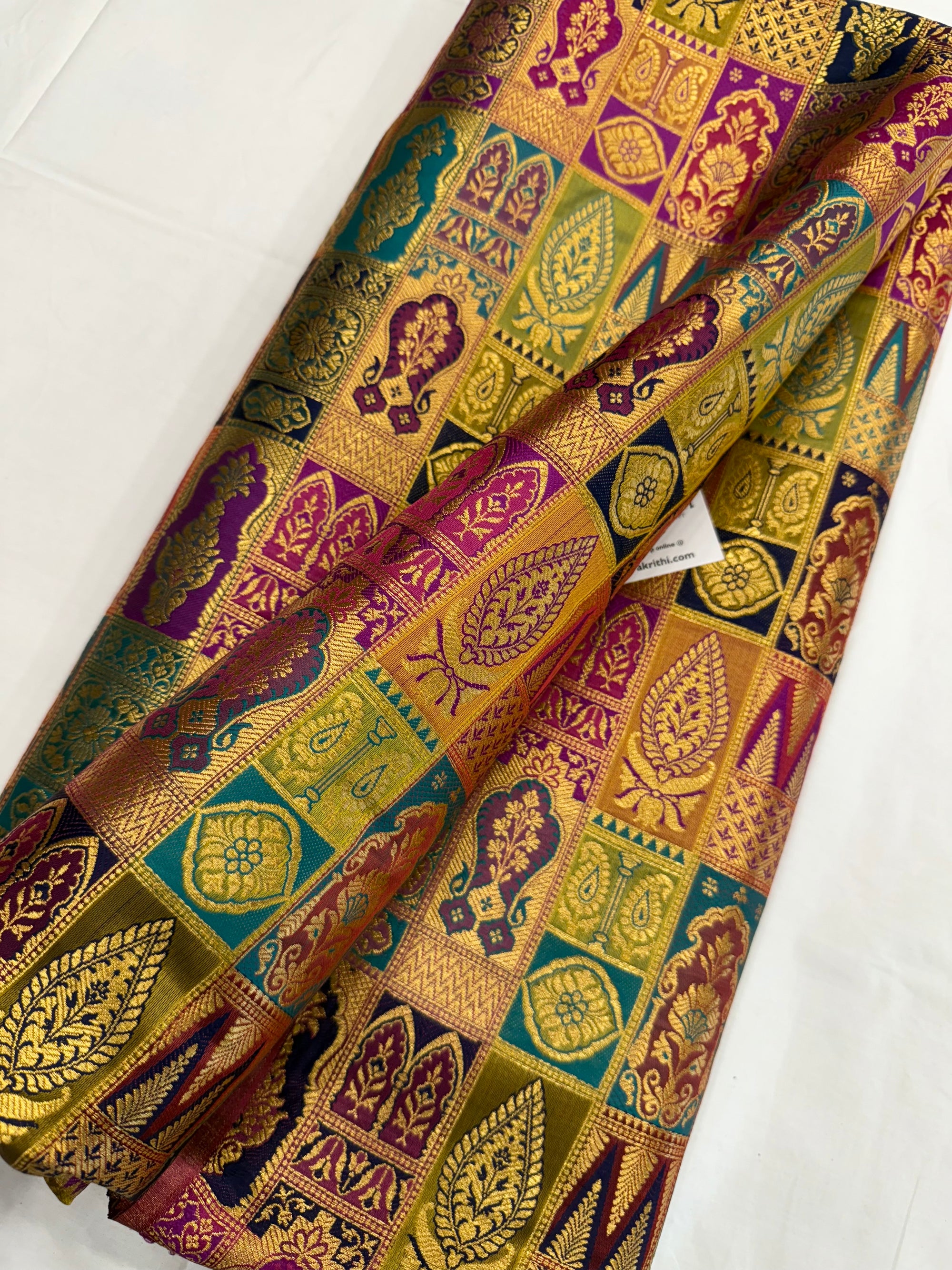 Multicoloured Pure Banarasi brocade fabric