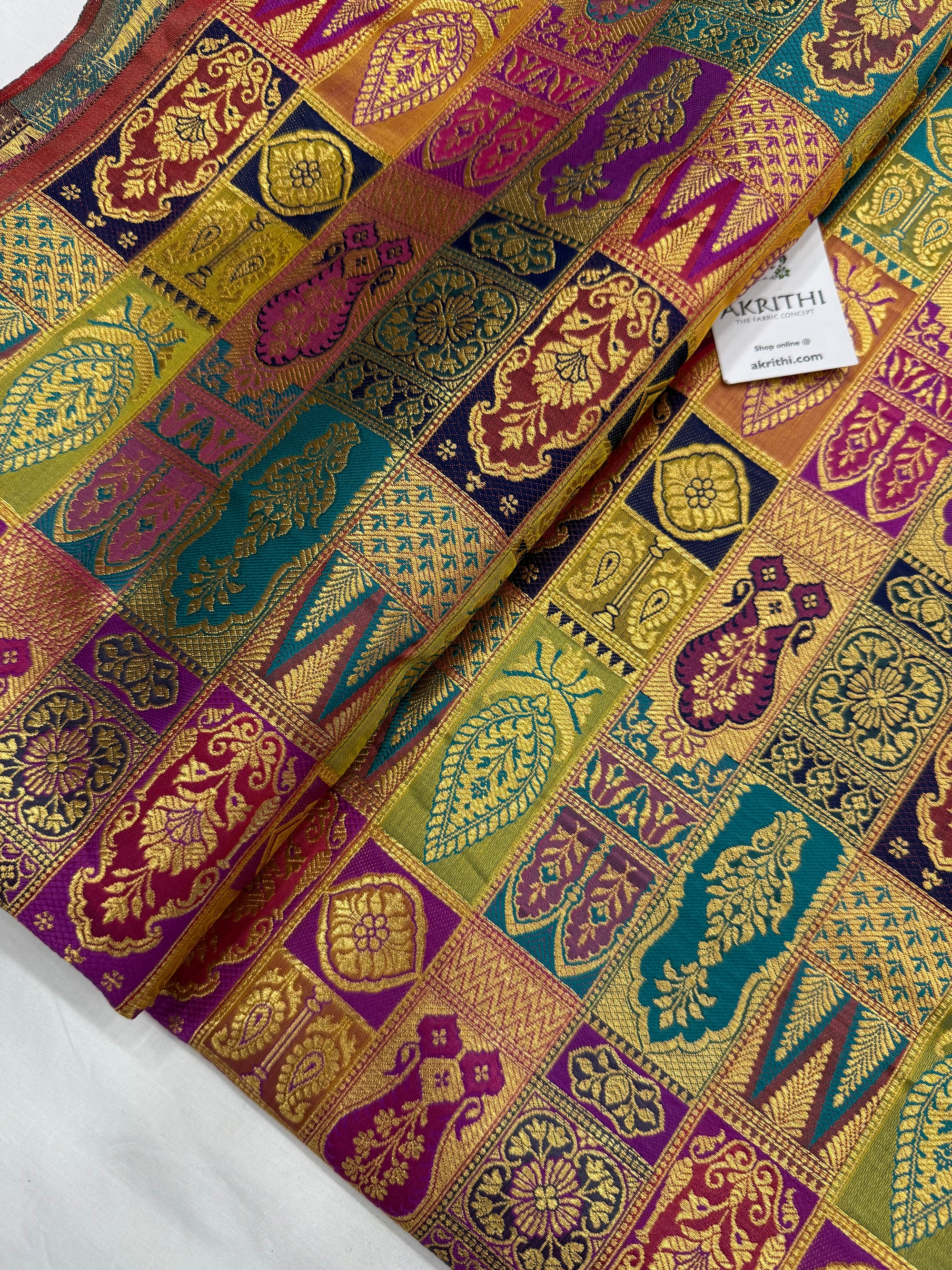 Multicoloured Pure Banarasi brocade fabric