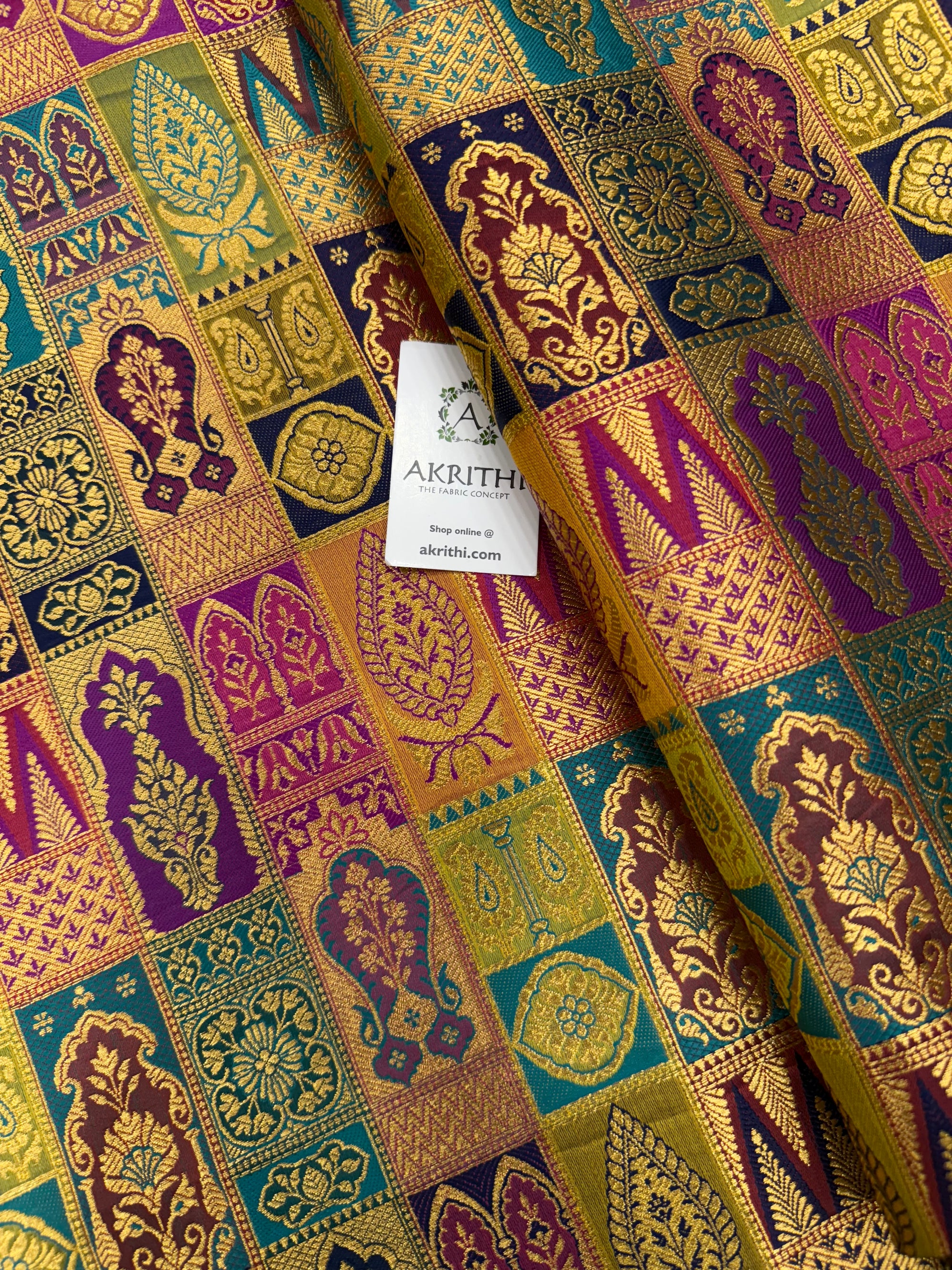 Multicoloured Pure Banarasi brocade fabric