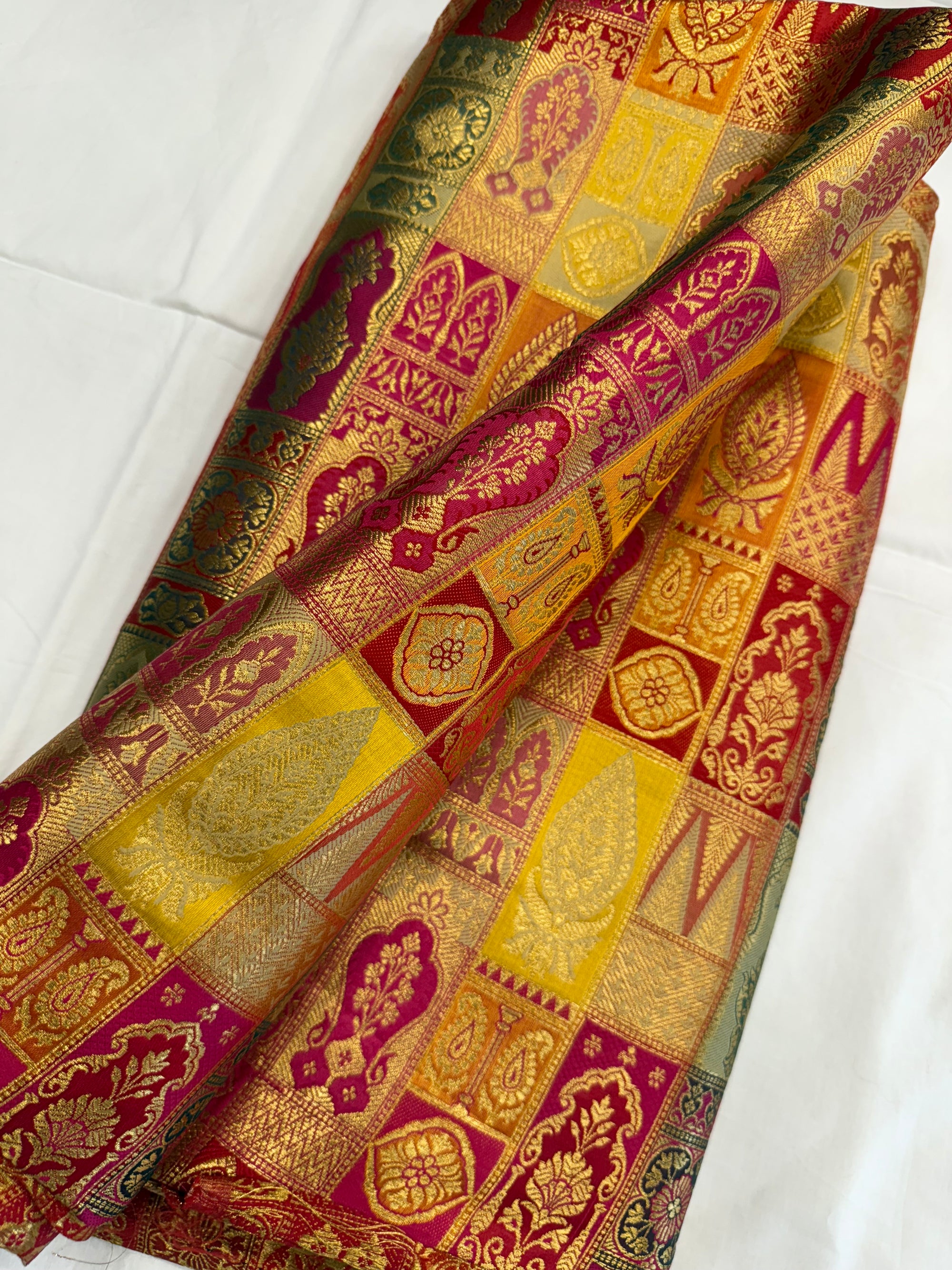 Multicoloured Pure Banarasi brocade fabric