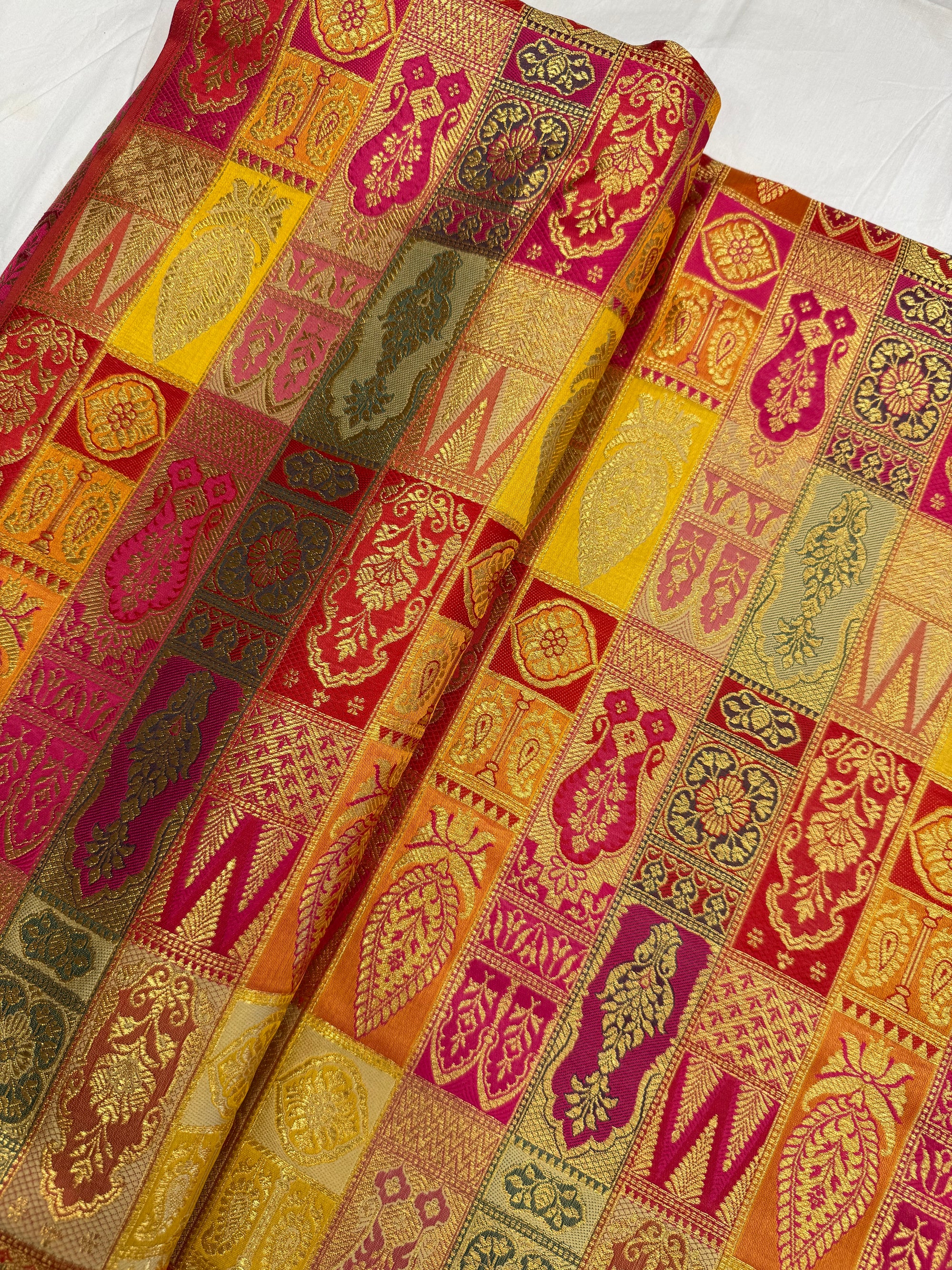 Multicoloured Pure Banarasi brocade fabric