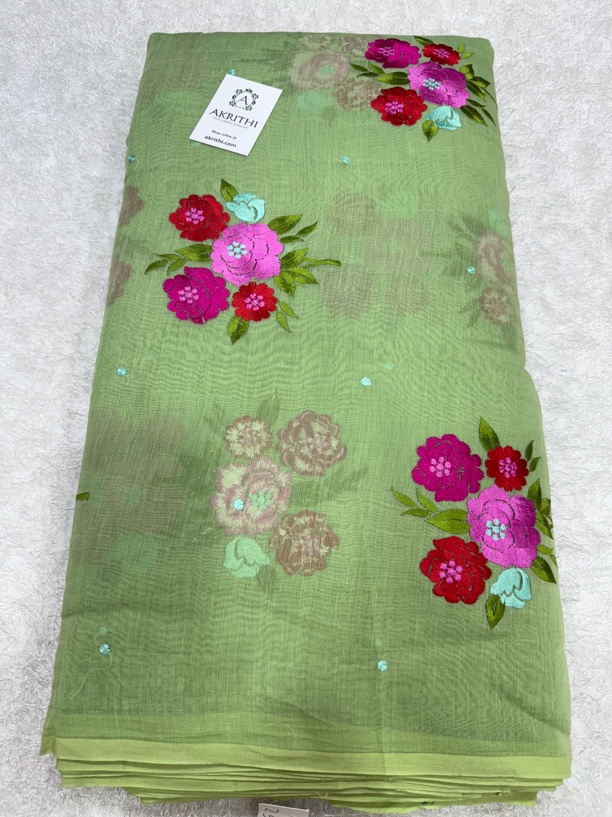 MUL CHANDERI EMBROIDERED FABRIC
