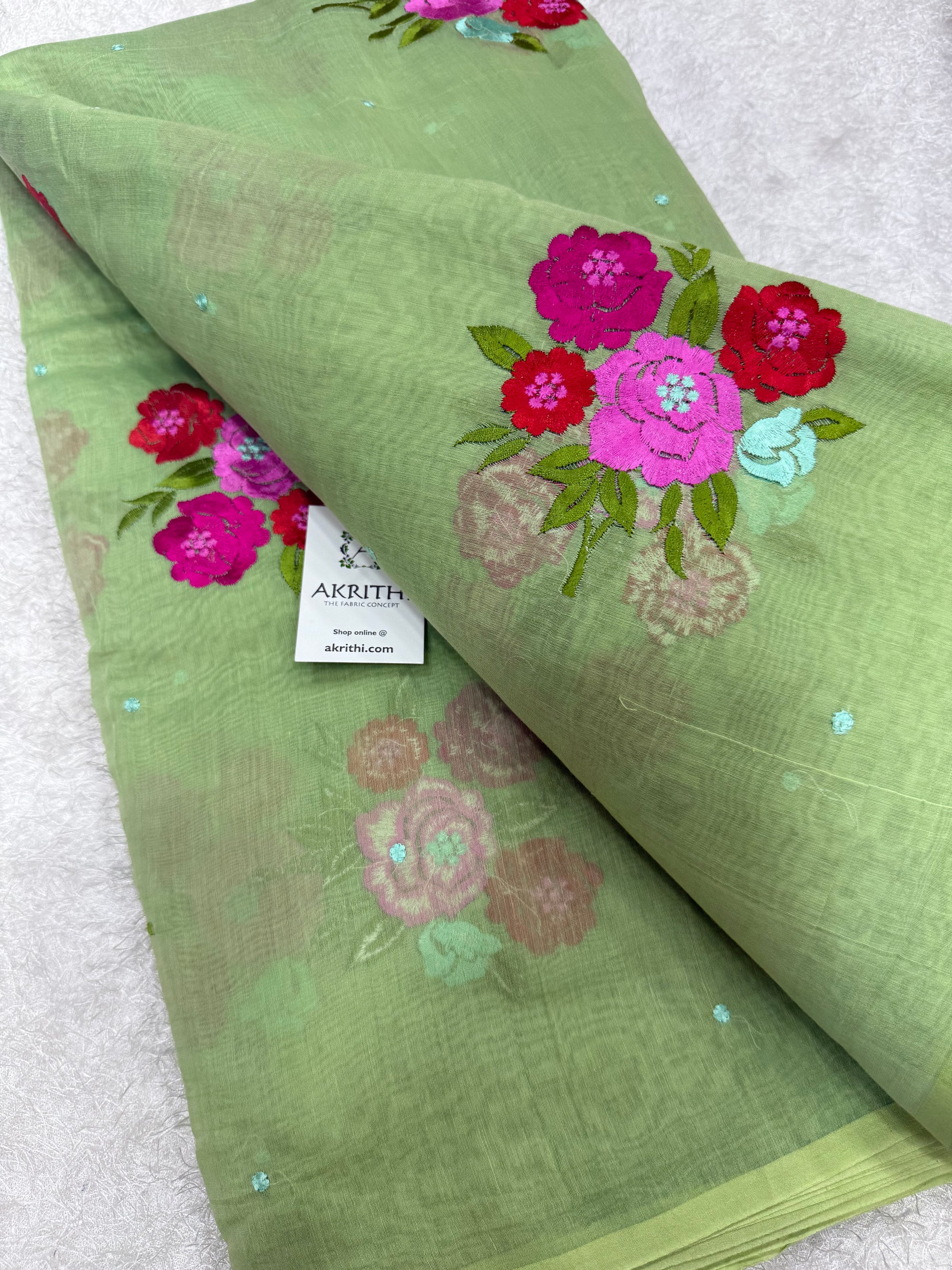 MUL CHANDERI EMBROIDERED FABRIC