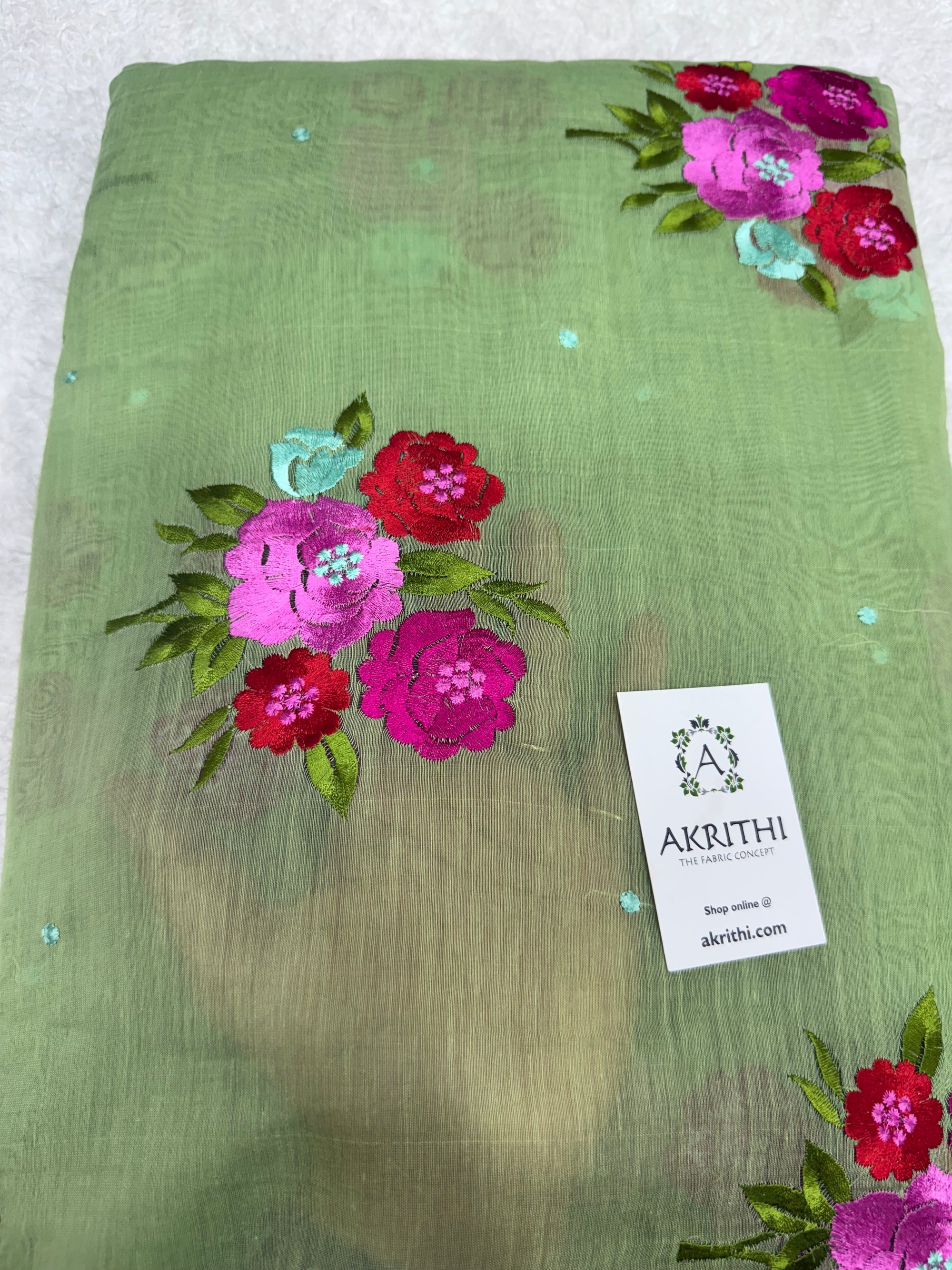 MUL CHANDERI EMBROIDERED FABRIC