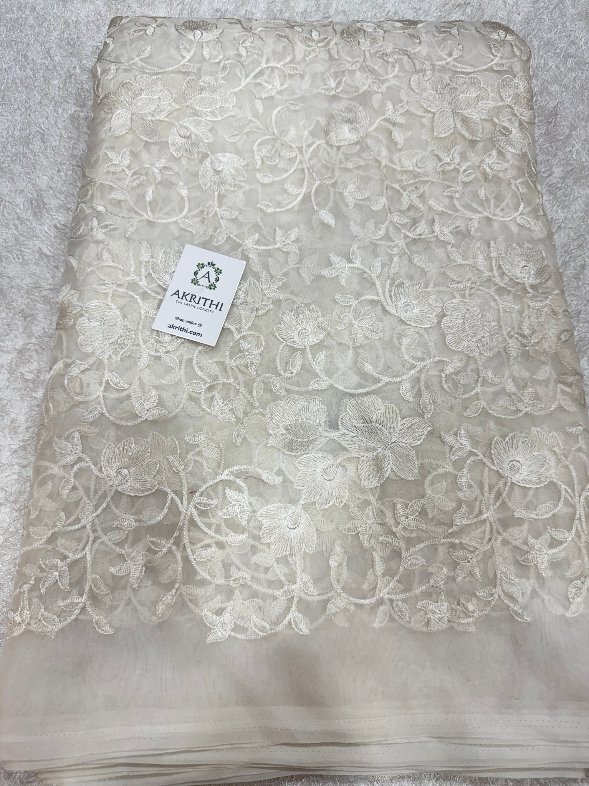 Dyeable embroidered organza fabric