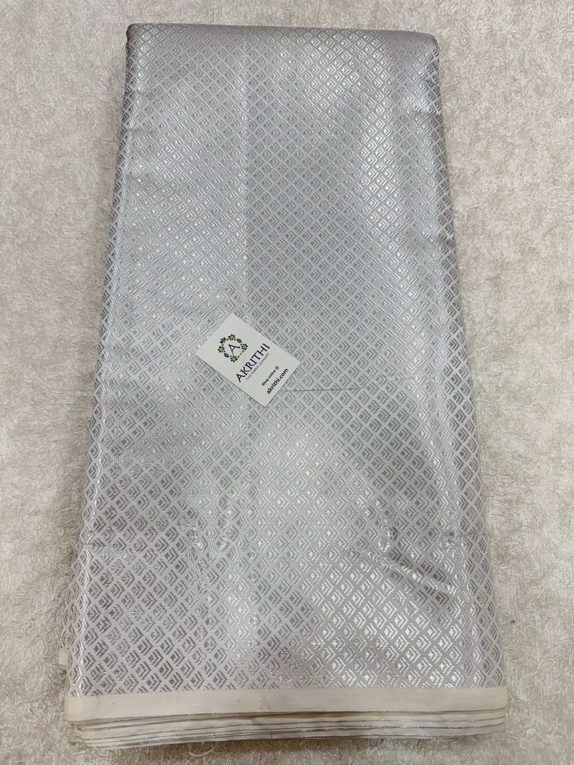 Silver Pure Banarasi brocade fabric