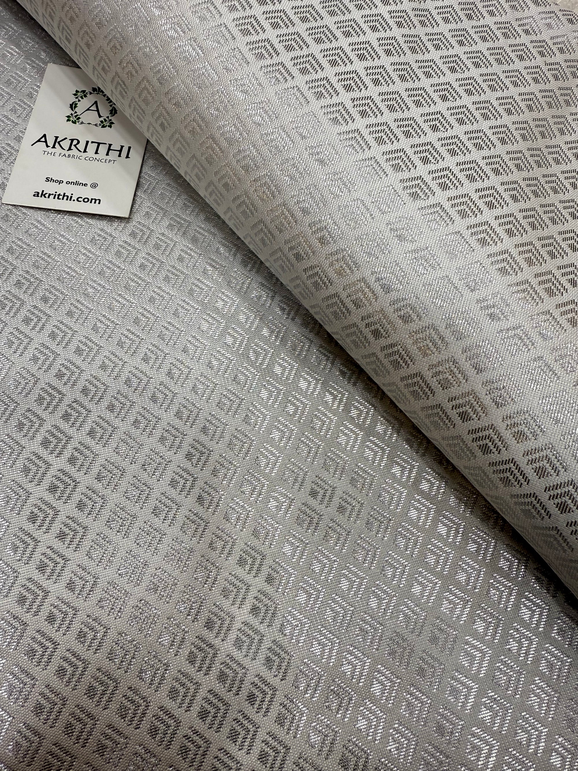 Silver Pure Banarasi brocade fabric