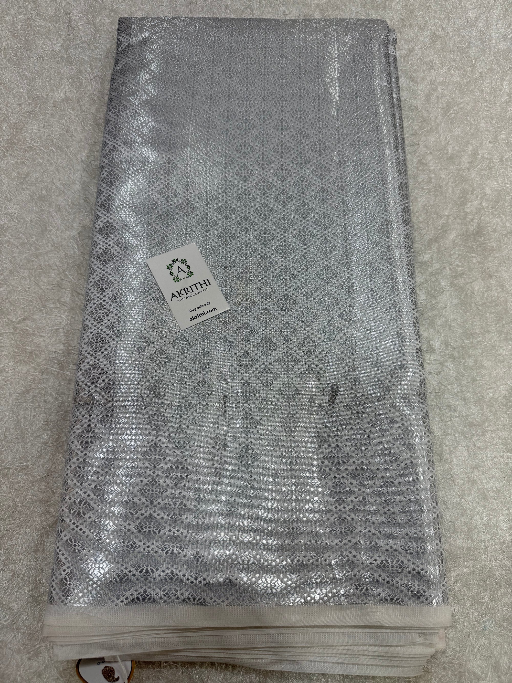 Silver Pure Banarasi brocade fabric