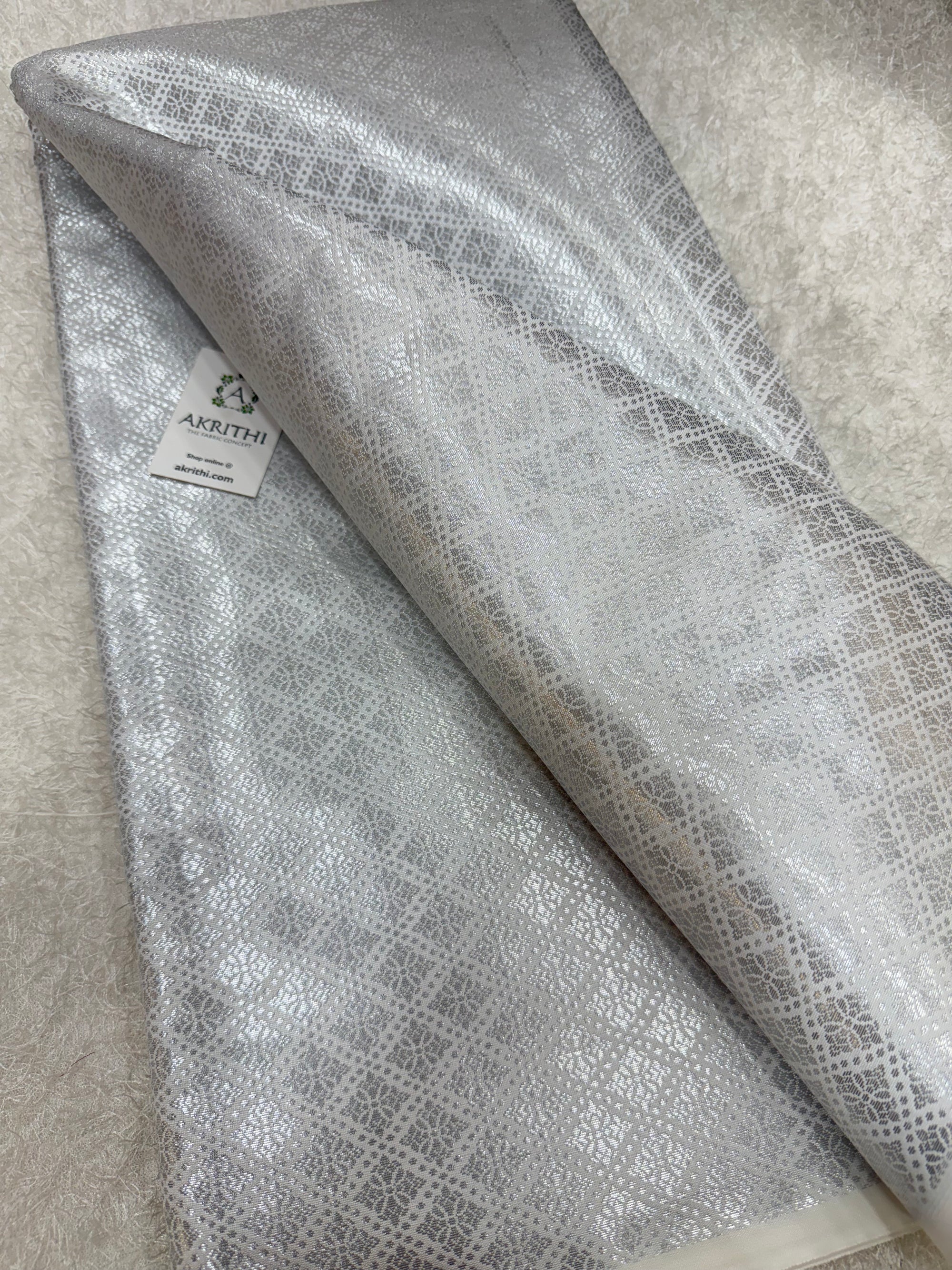 Silver Pure Banarasi brocade fabric