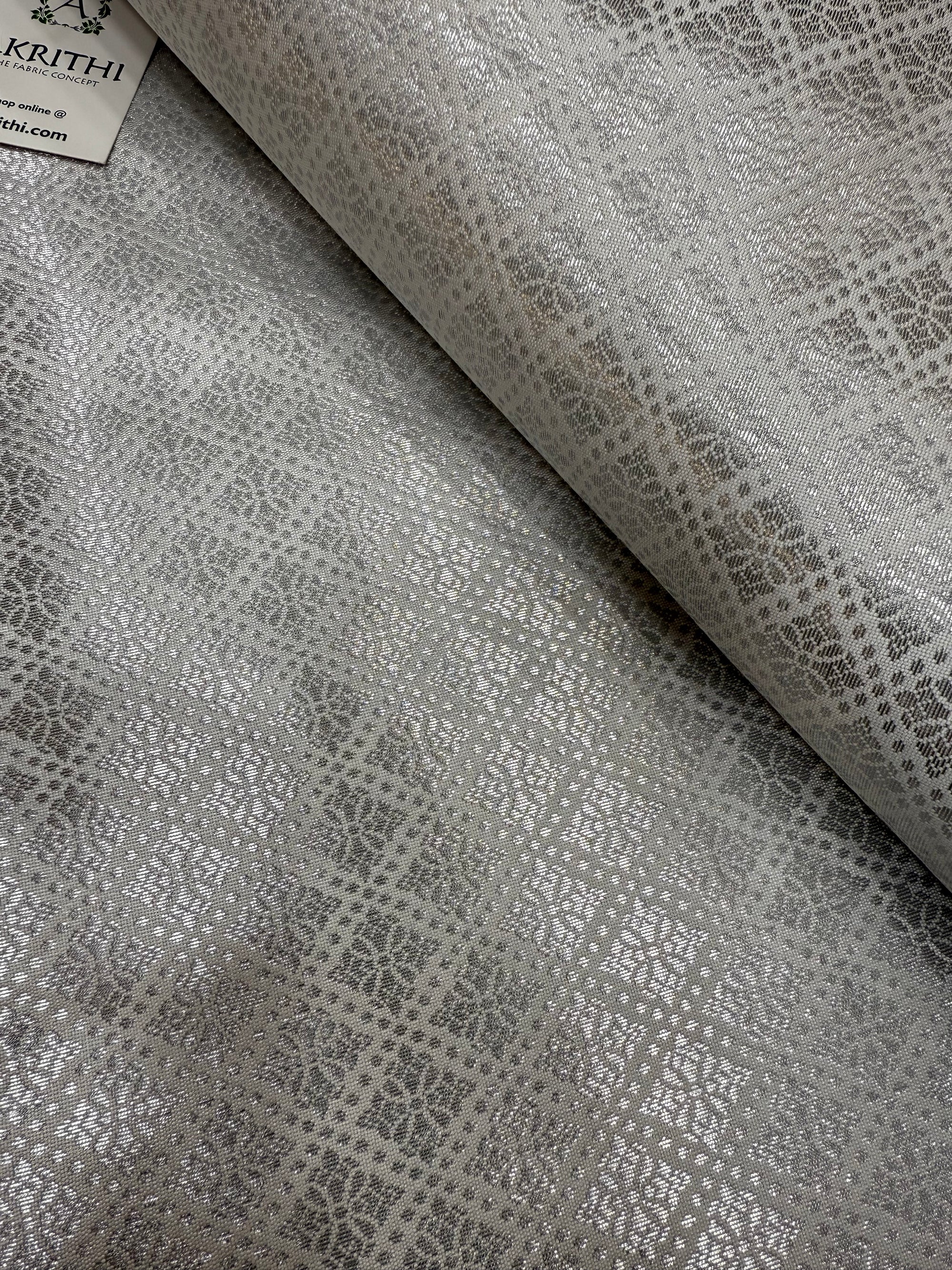 Silver Pure Banarasi brocade fabric