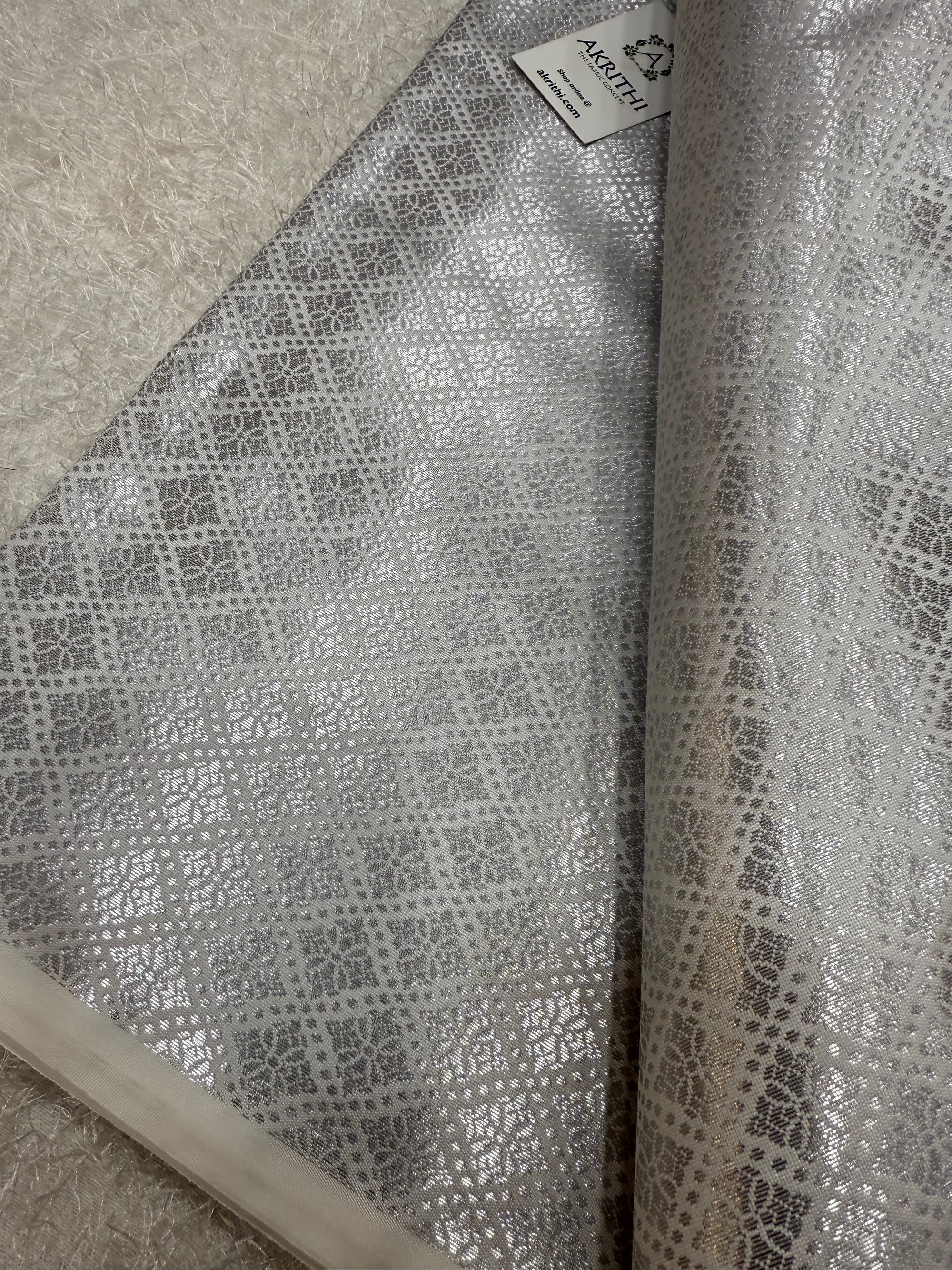 Silver Pure Banarasi brocade fabric