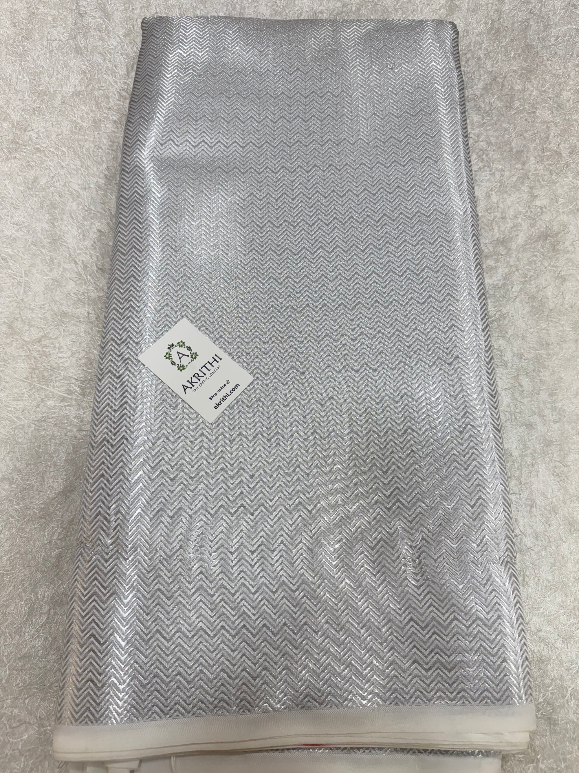 Silver Pure Banarasi brocade fabric