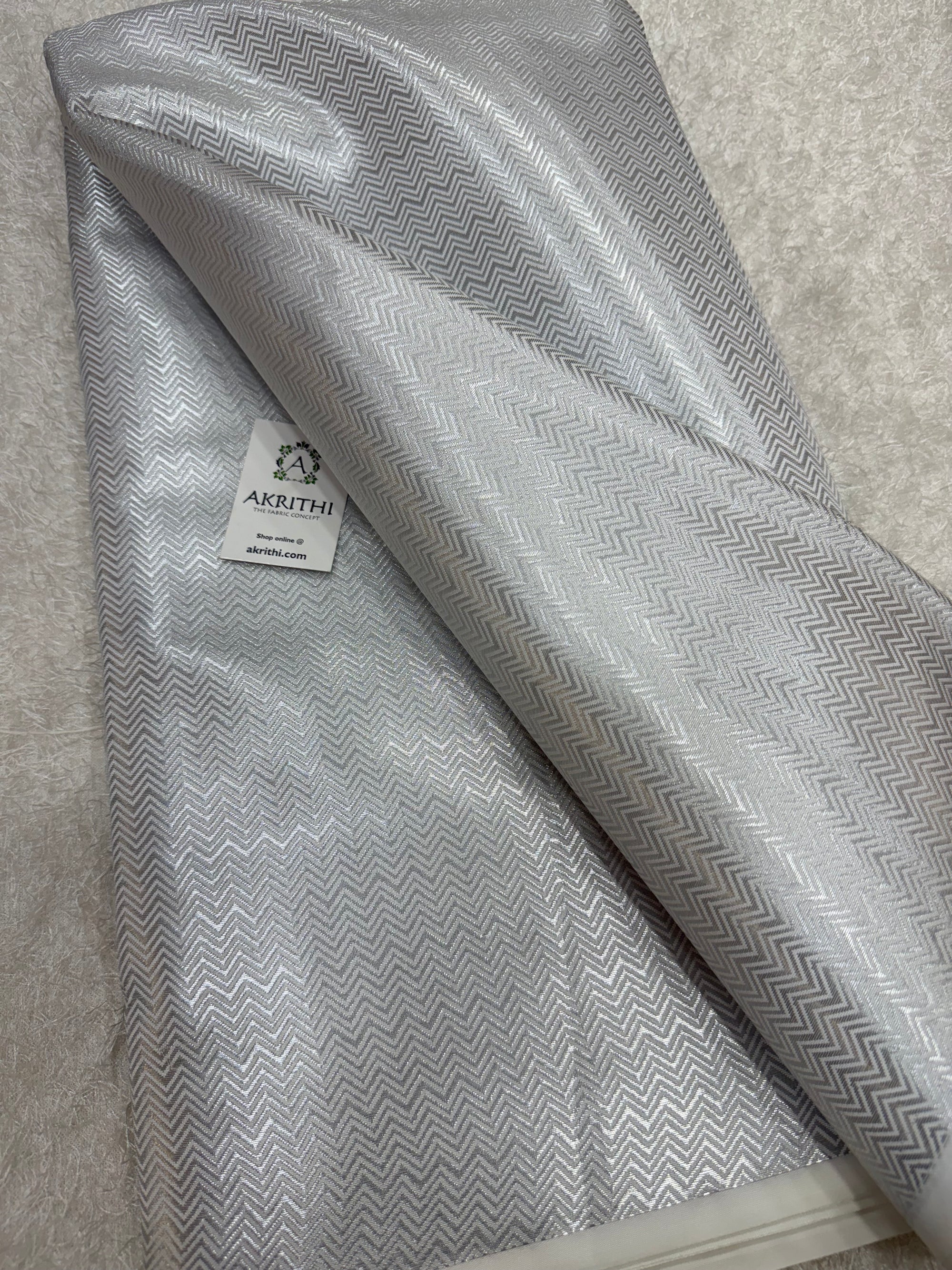 Silver Pure Banarasi brocade fabric
