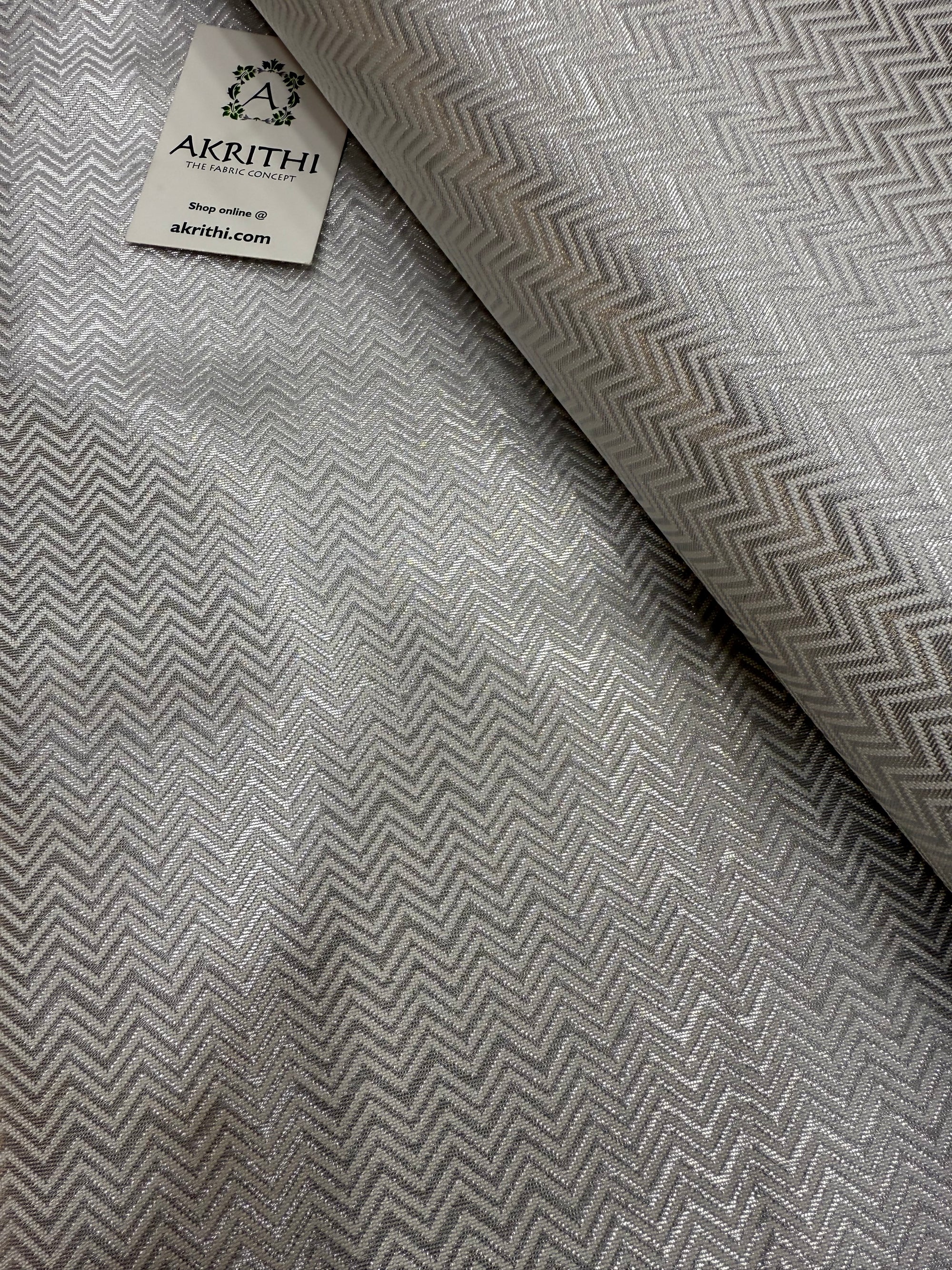Silver Pure Banarasi brocade fabric