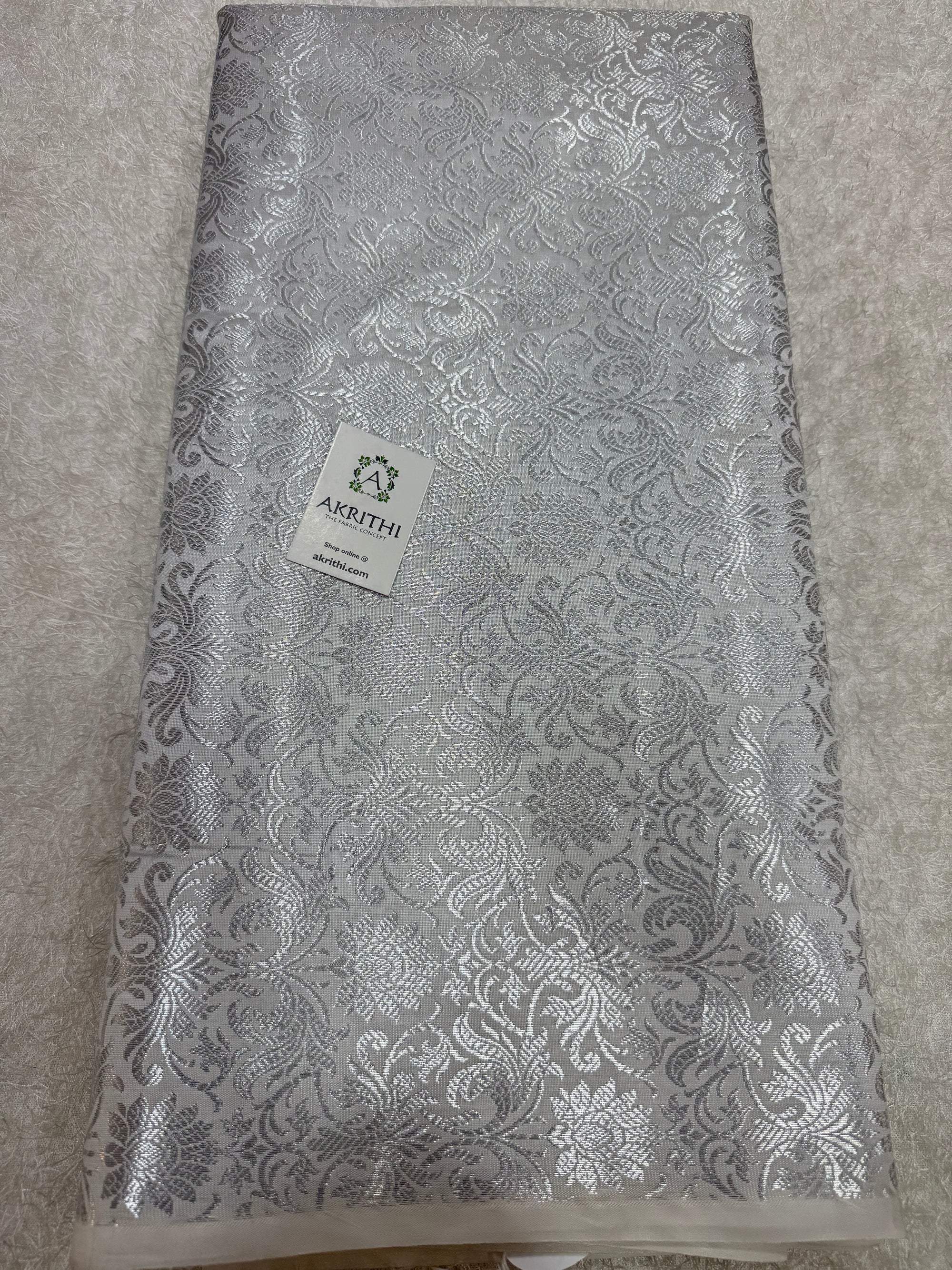 Silver Pure Banarasi brocade fabric