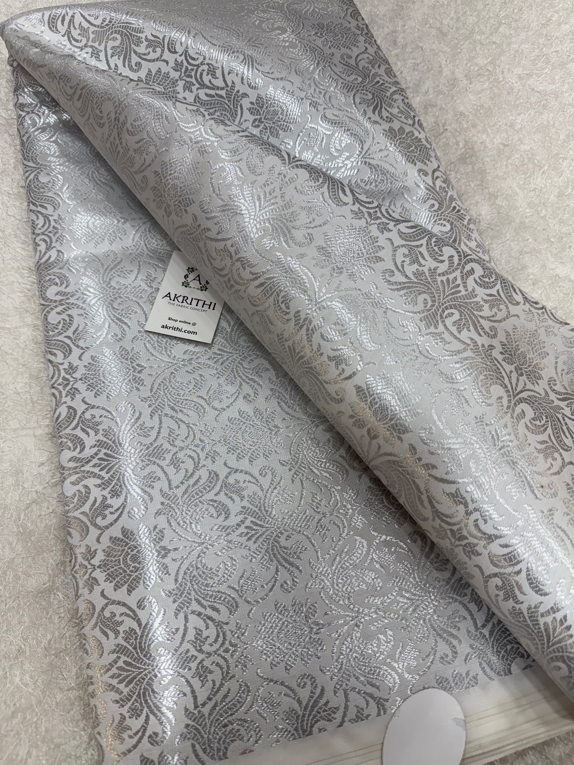Silver Pure Banarasi brocade fabric
