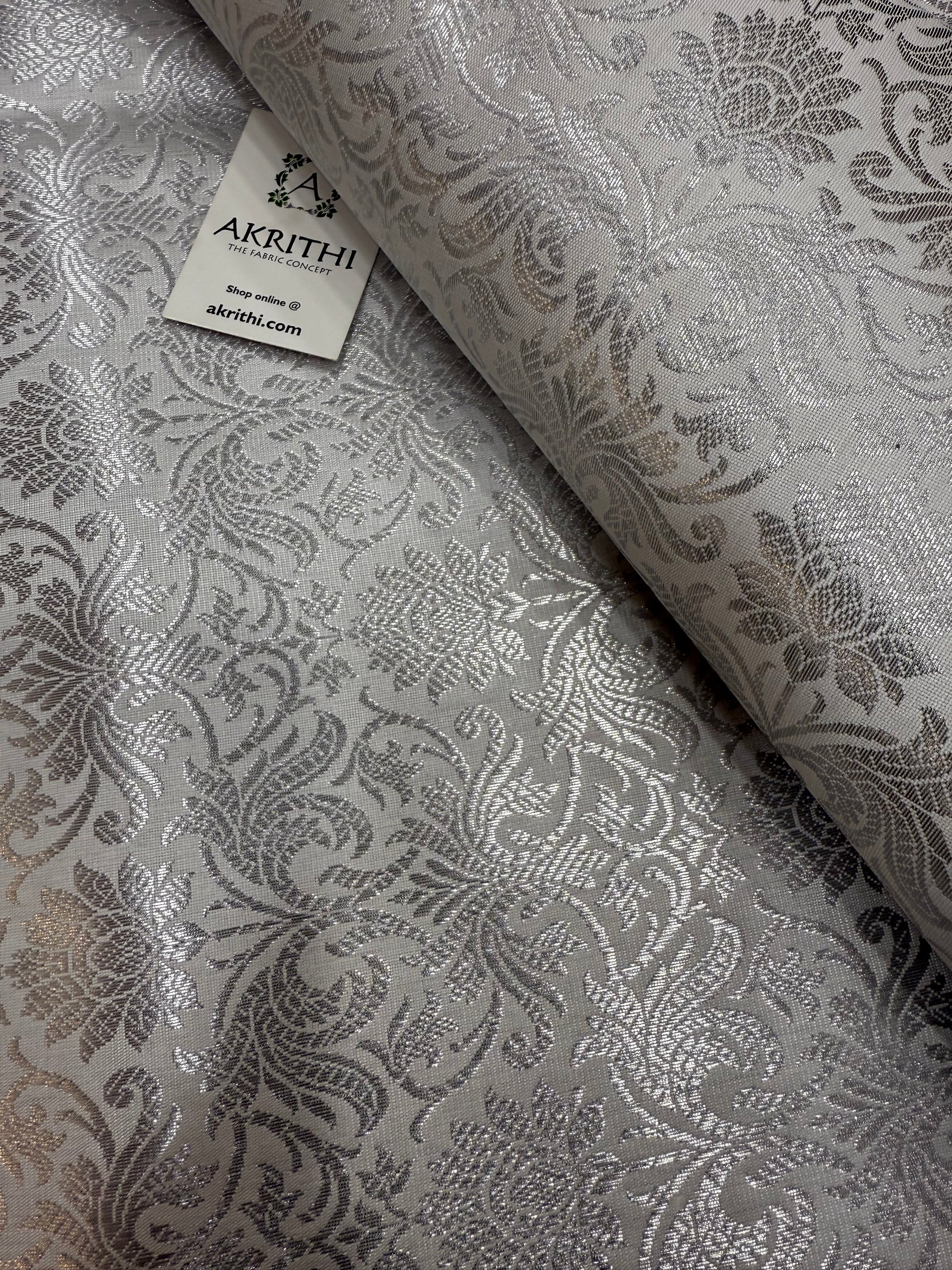 Silver Pure Banarasi brocade fabric