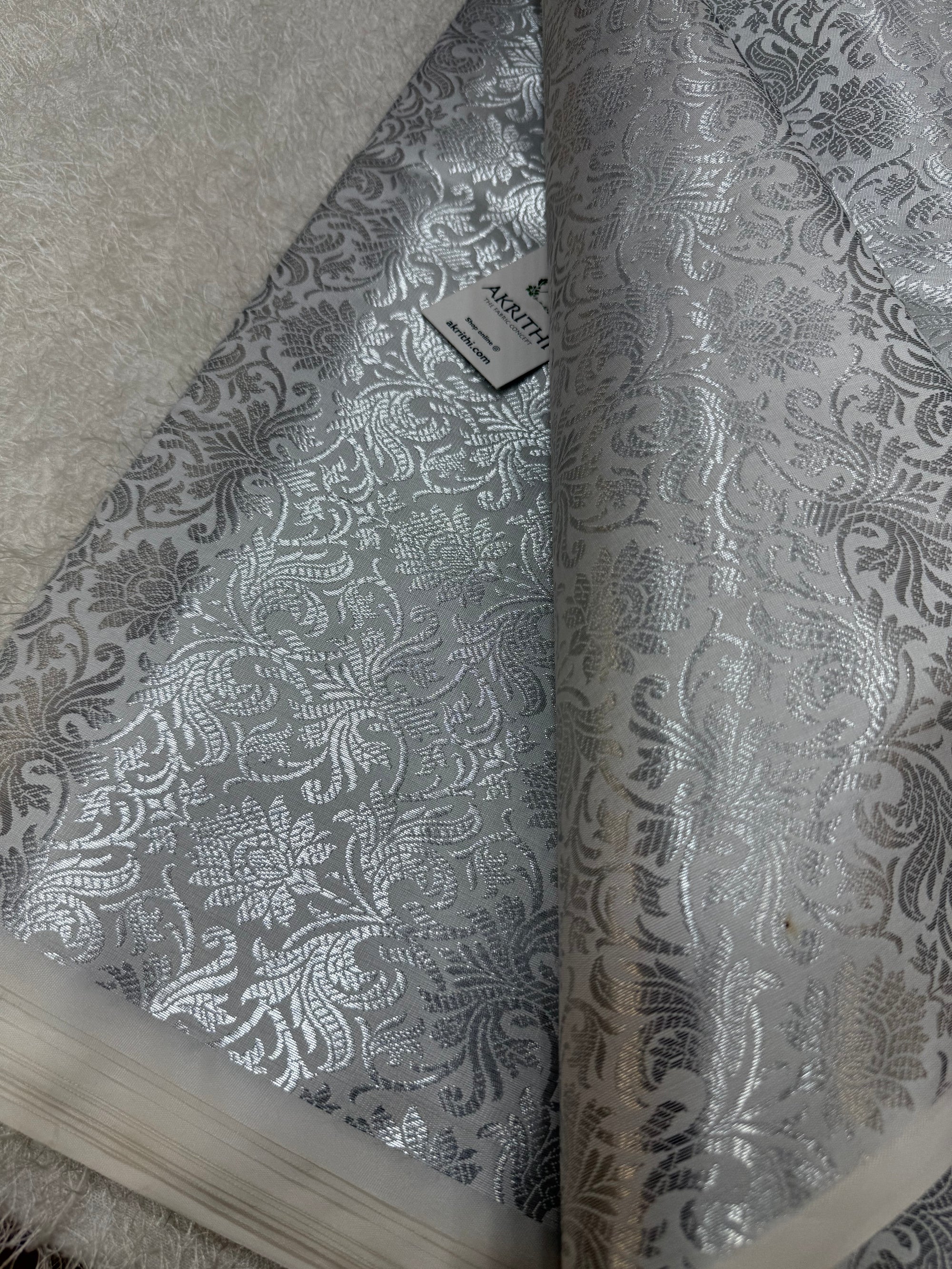Silver Pure Banarasi brocade fabric
