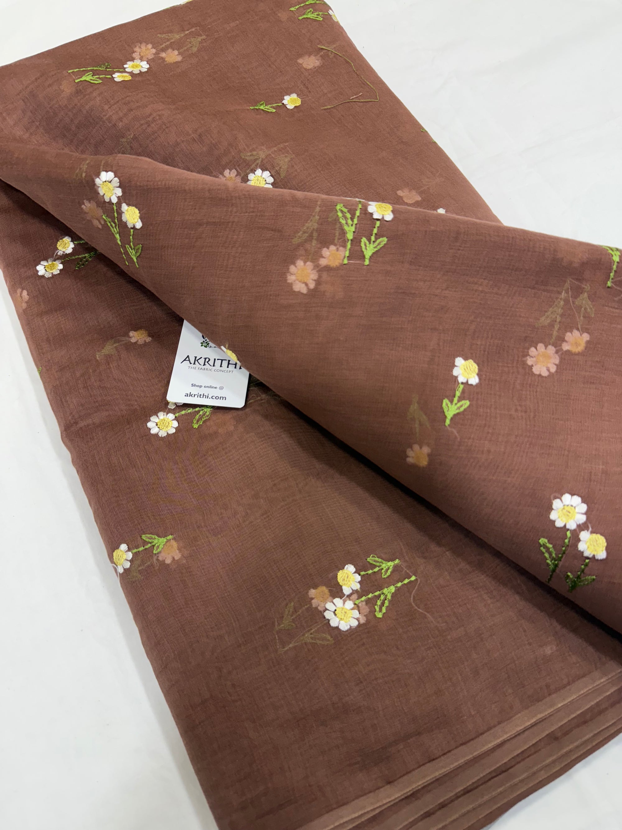 MUL CHANDERI EMBROIDERED FABRIC