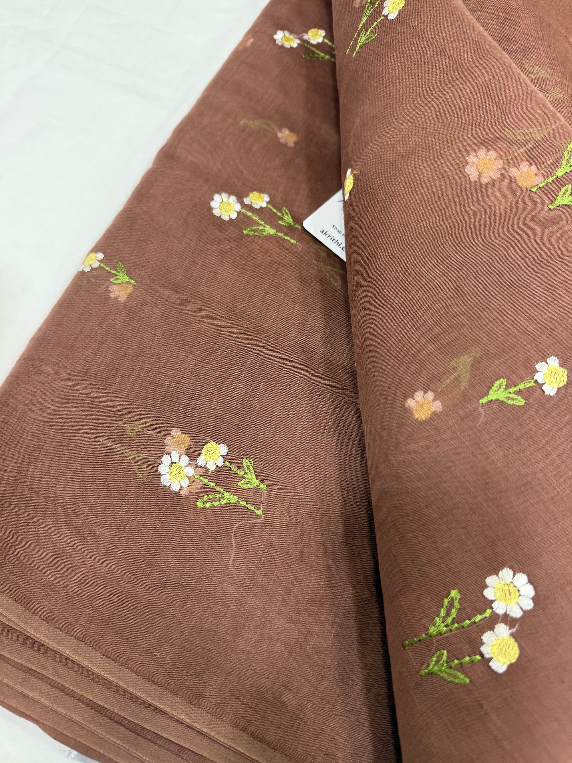 MUL CHANDERI EMBROIDERED FABRIC
