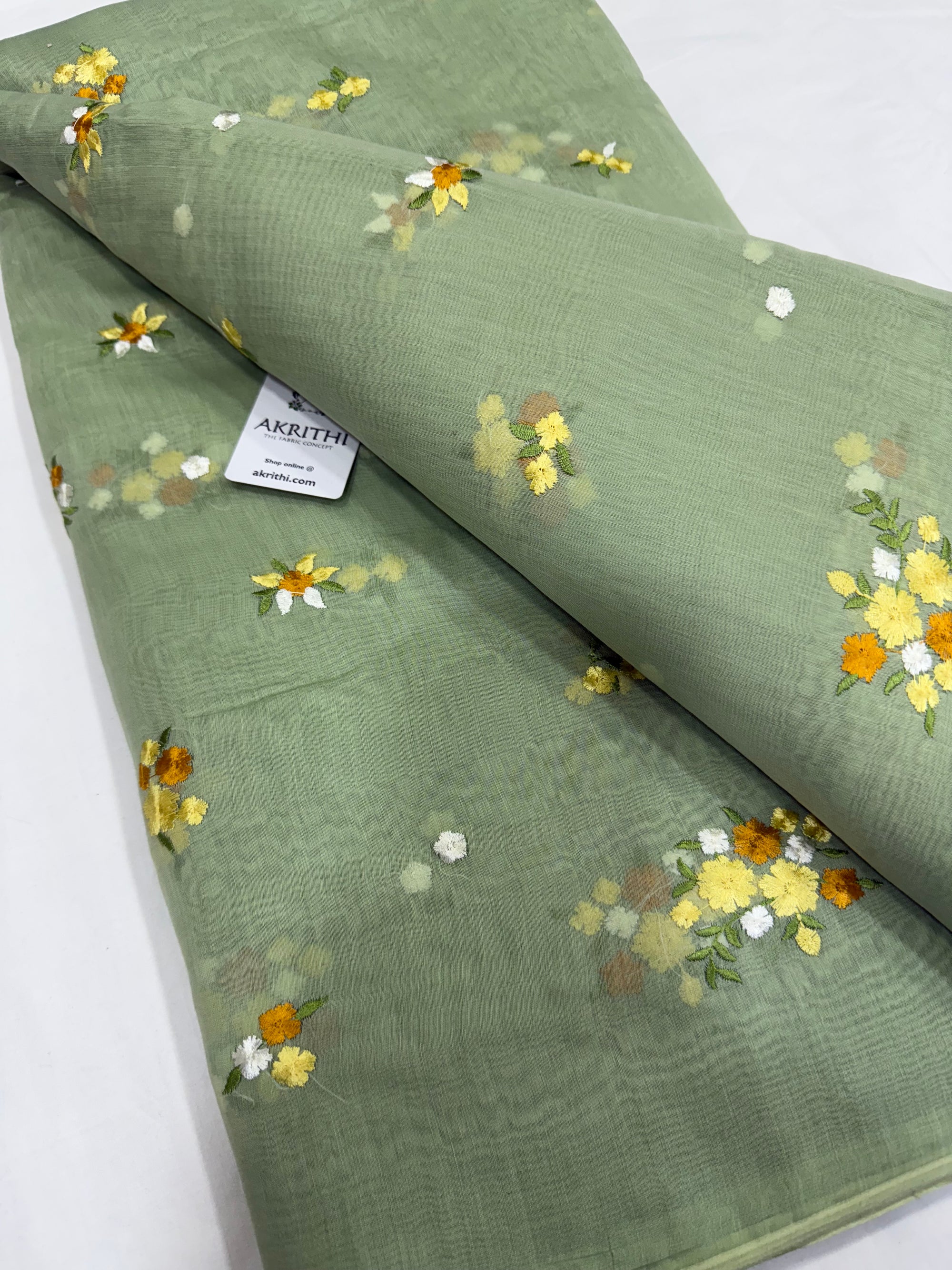 MUL CHANDERI EMBROIDERED FABRIC