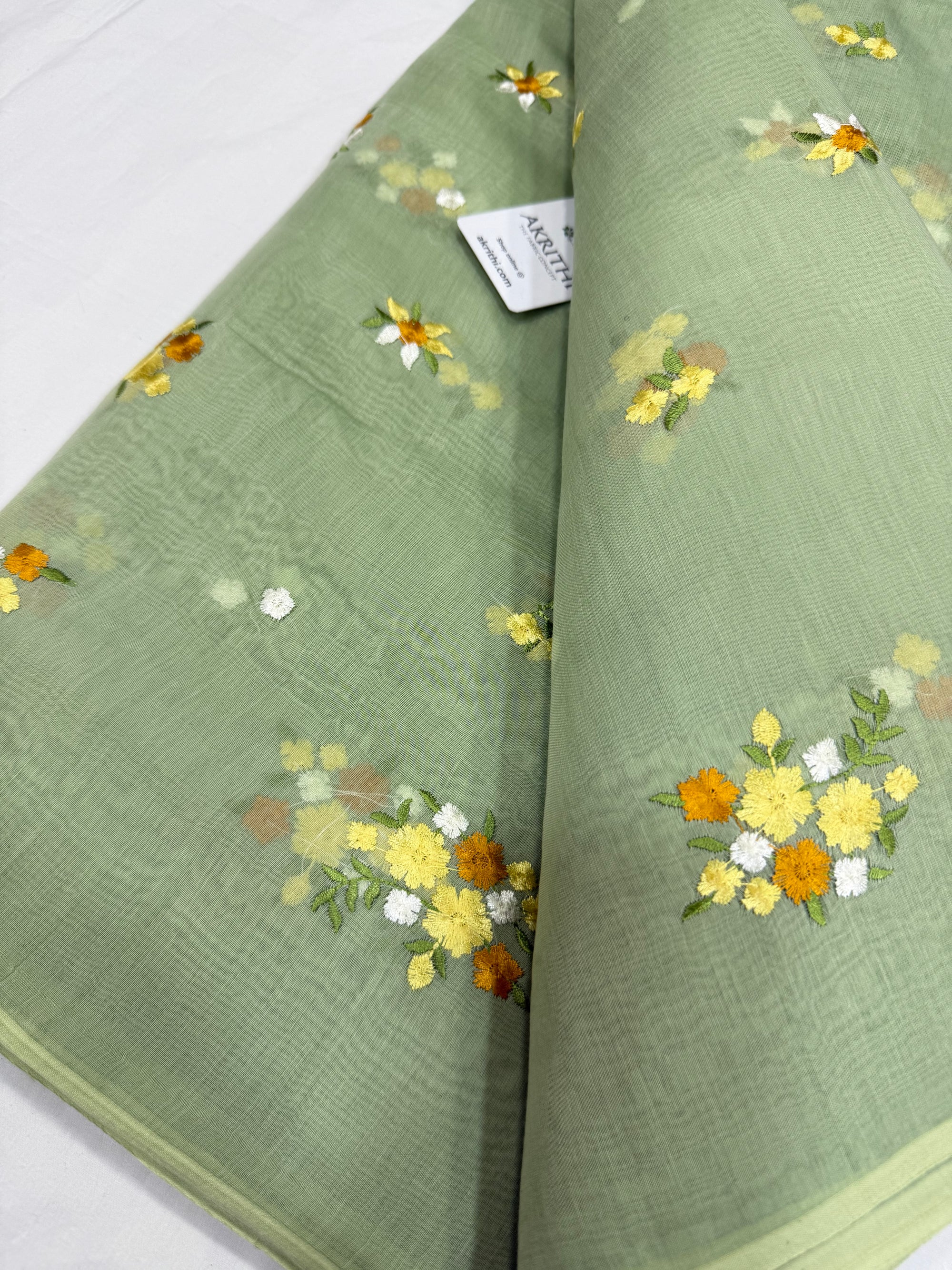MUL CHANDERI EMBROIDERED FABRIC