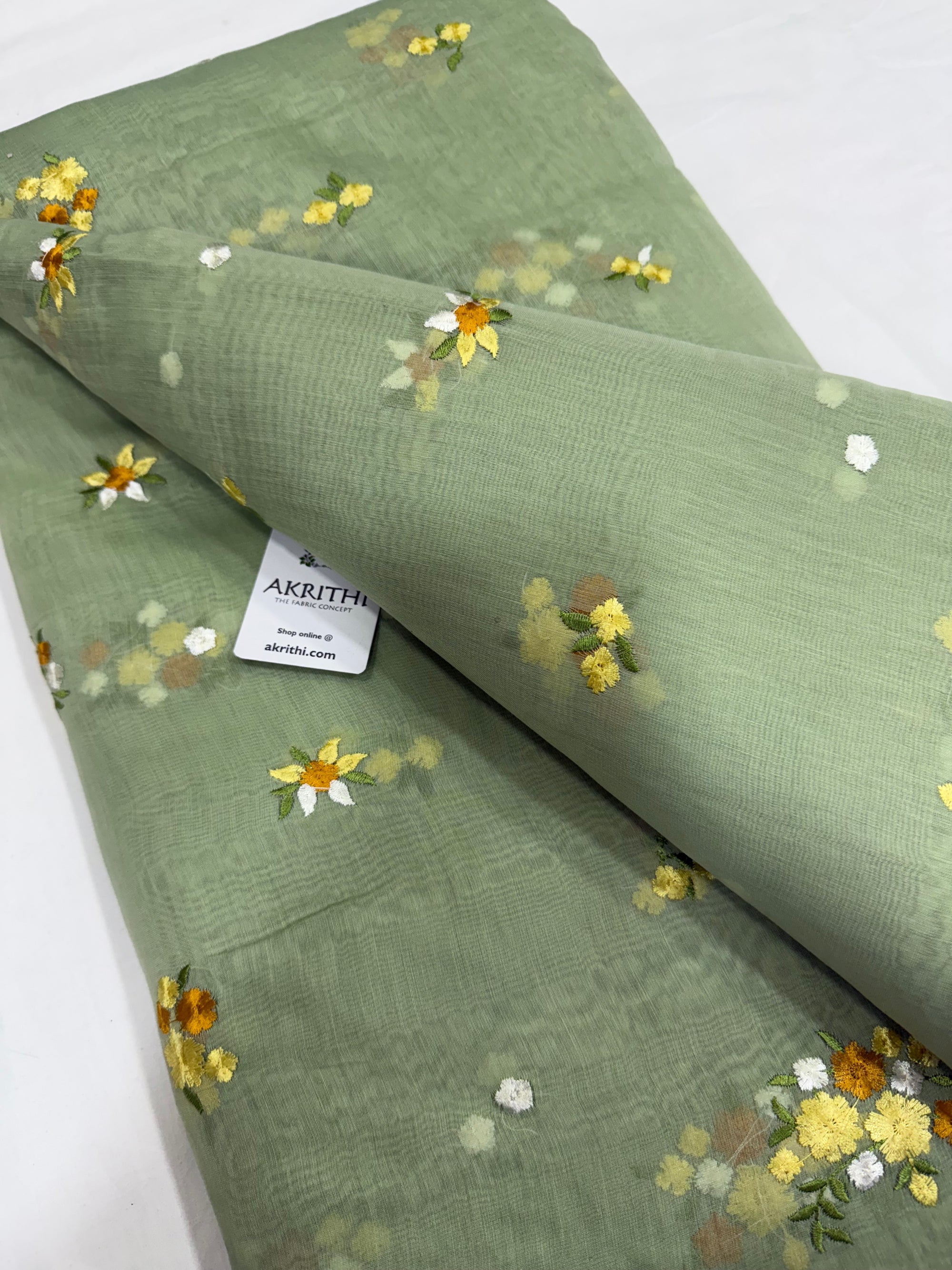 MUL CHANDERI EMBROIDERED FABRIC
