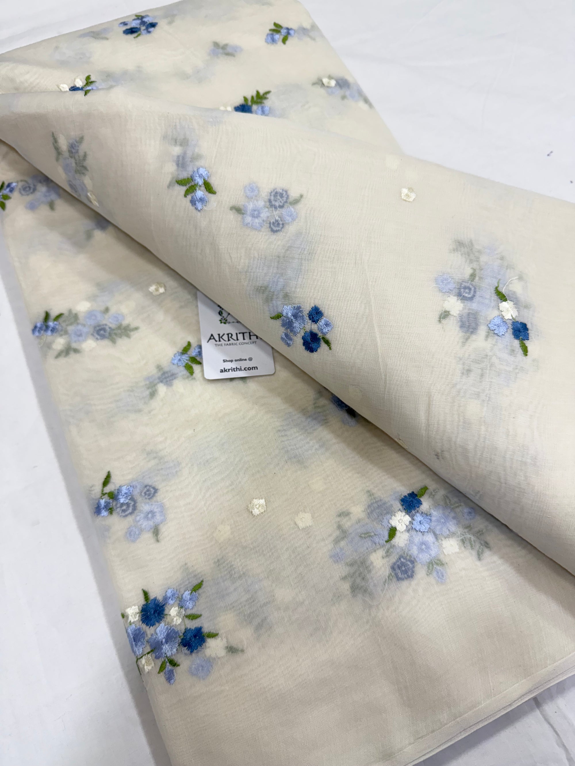 MUL CHANDERI EMBROIDERED FABRIC