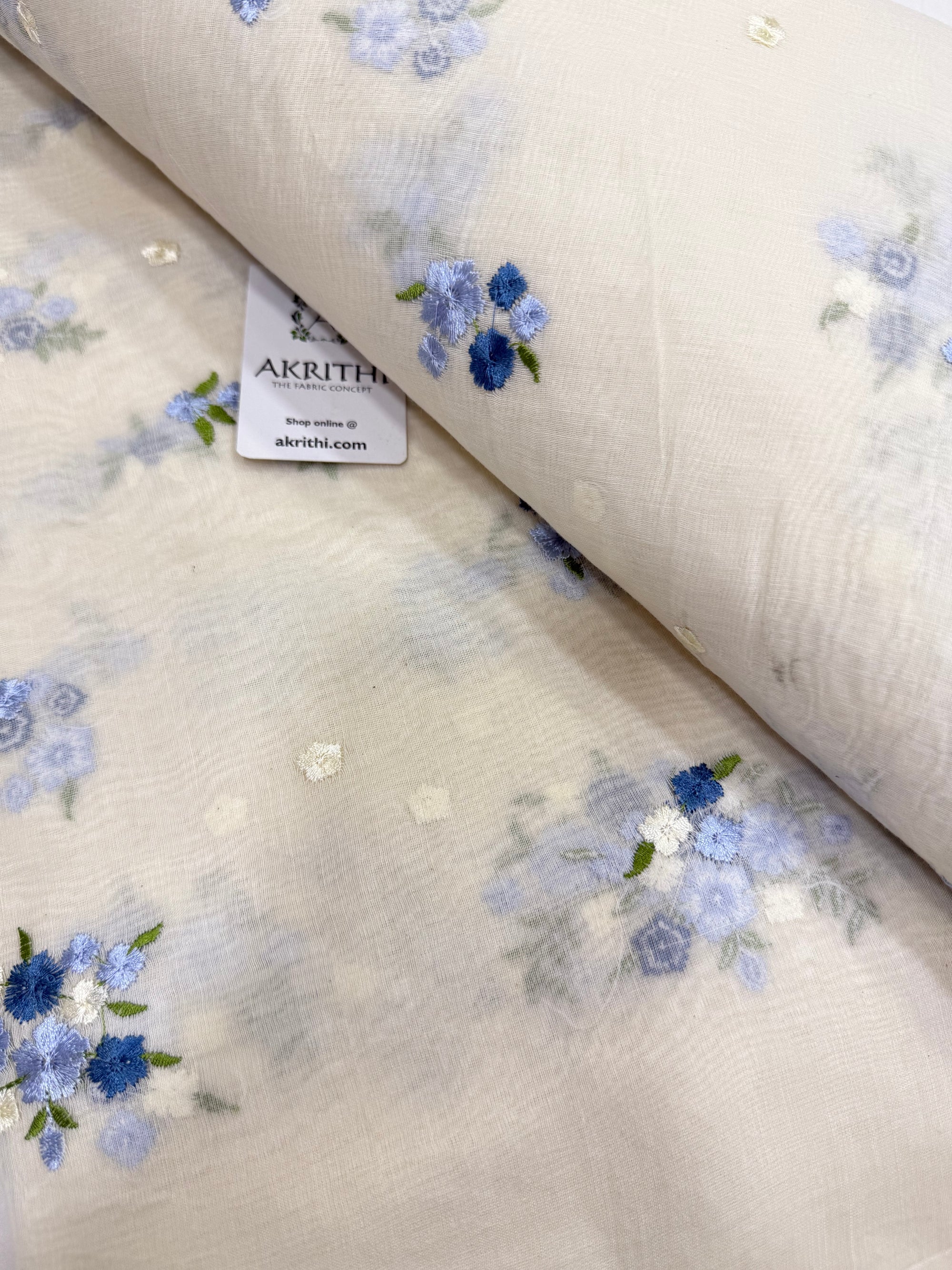 MUL CHANDERI EMBROIDERED FABRIC