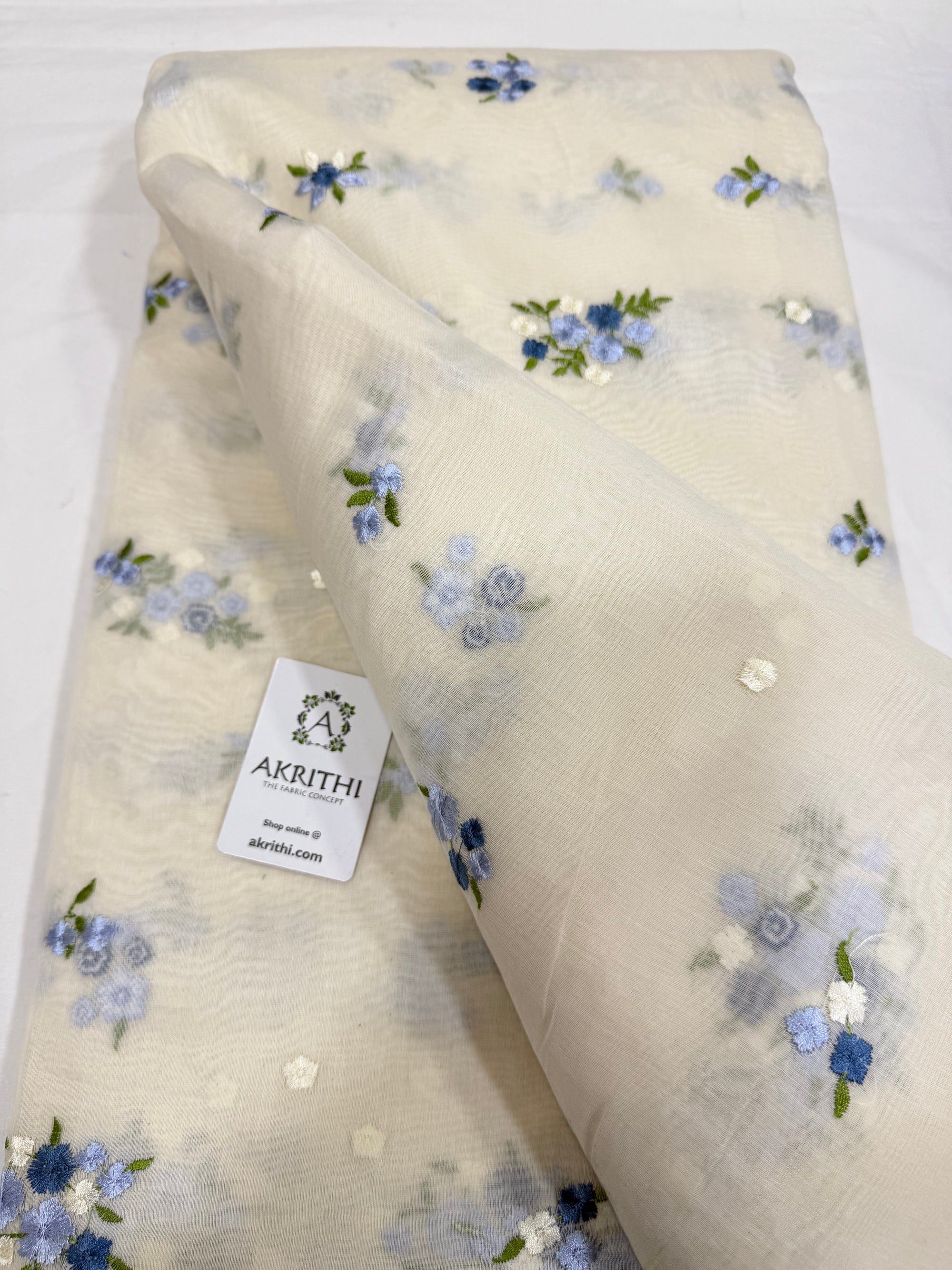 MUL CHANDERI EMBROIDERED FABRIC