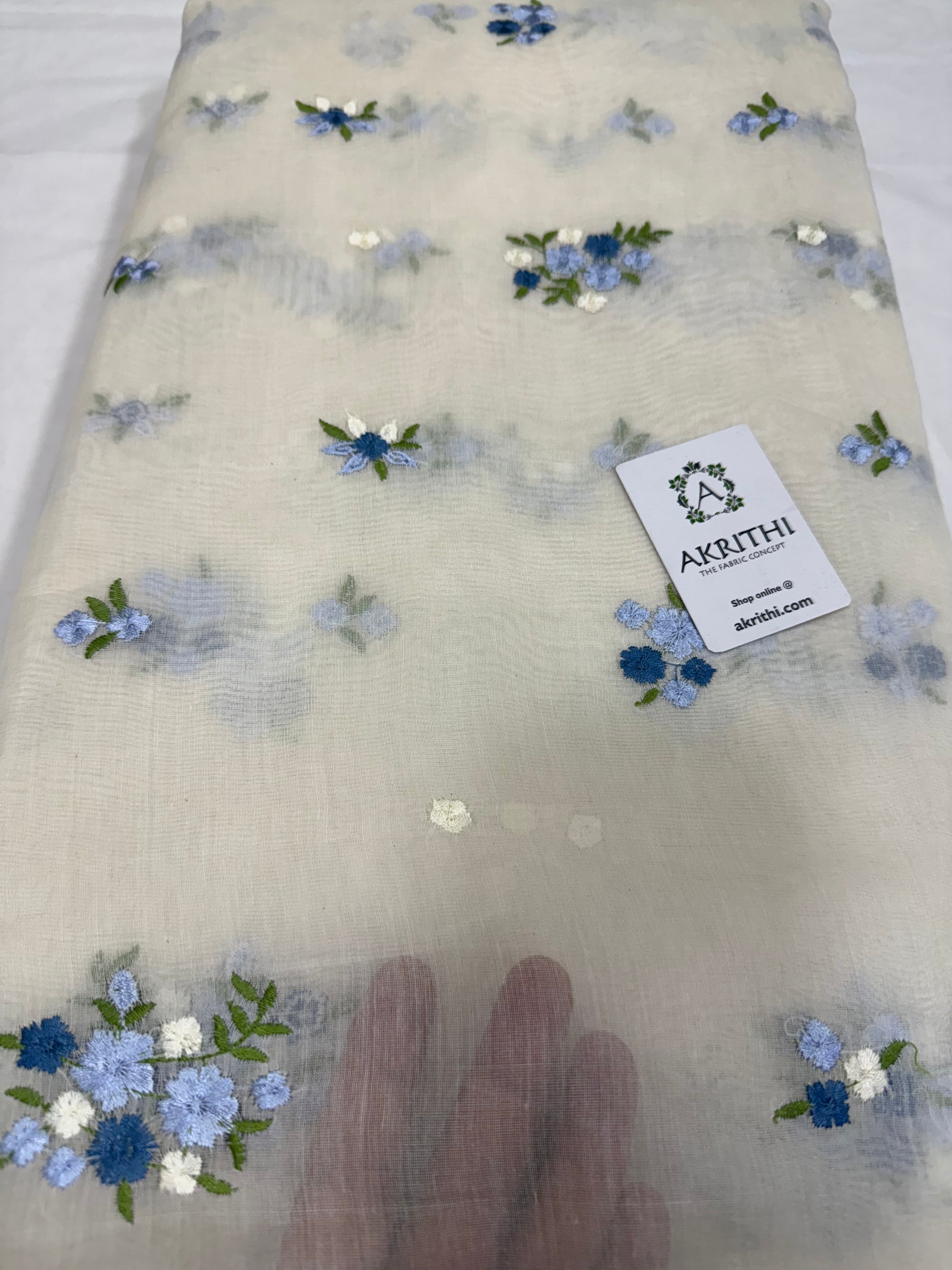 MUL CHANDERI EMBROIDERED FABRIC