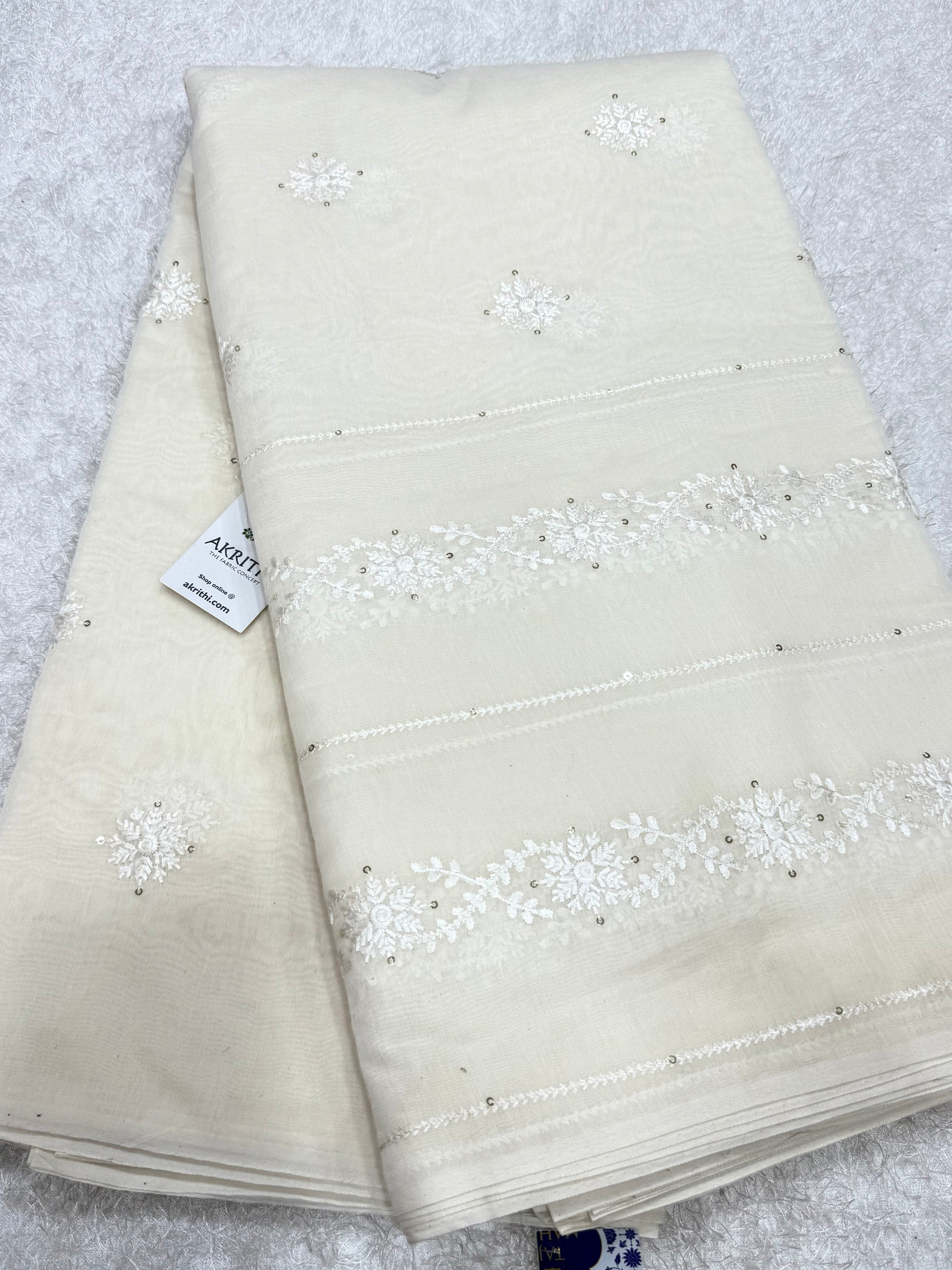 PURE MUL CHANDERI EMBROIDERED FABRIC