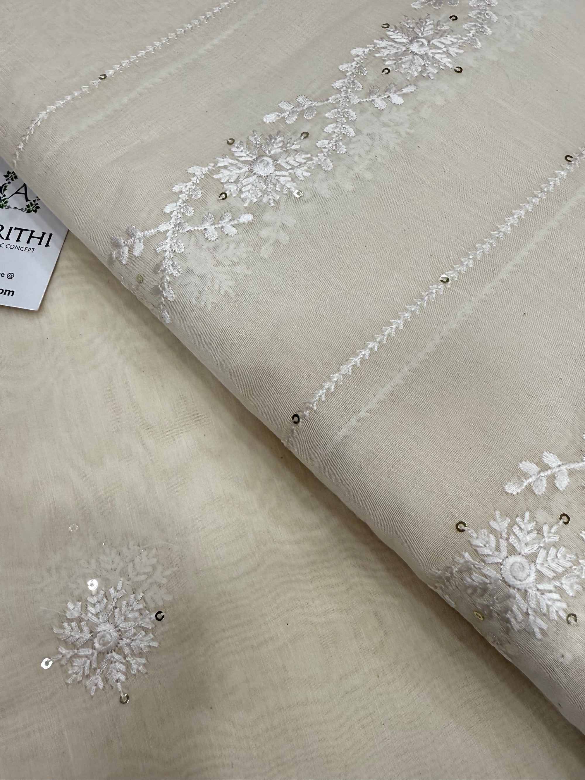 PURE MUL CHANDERI EMBROIDERED FABRIC