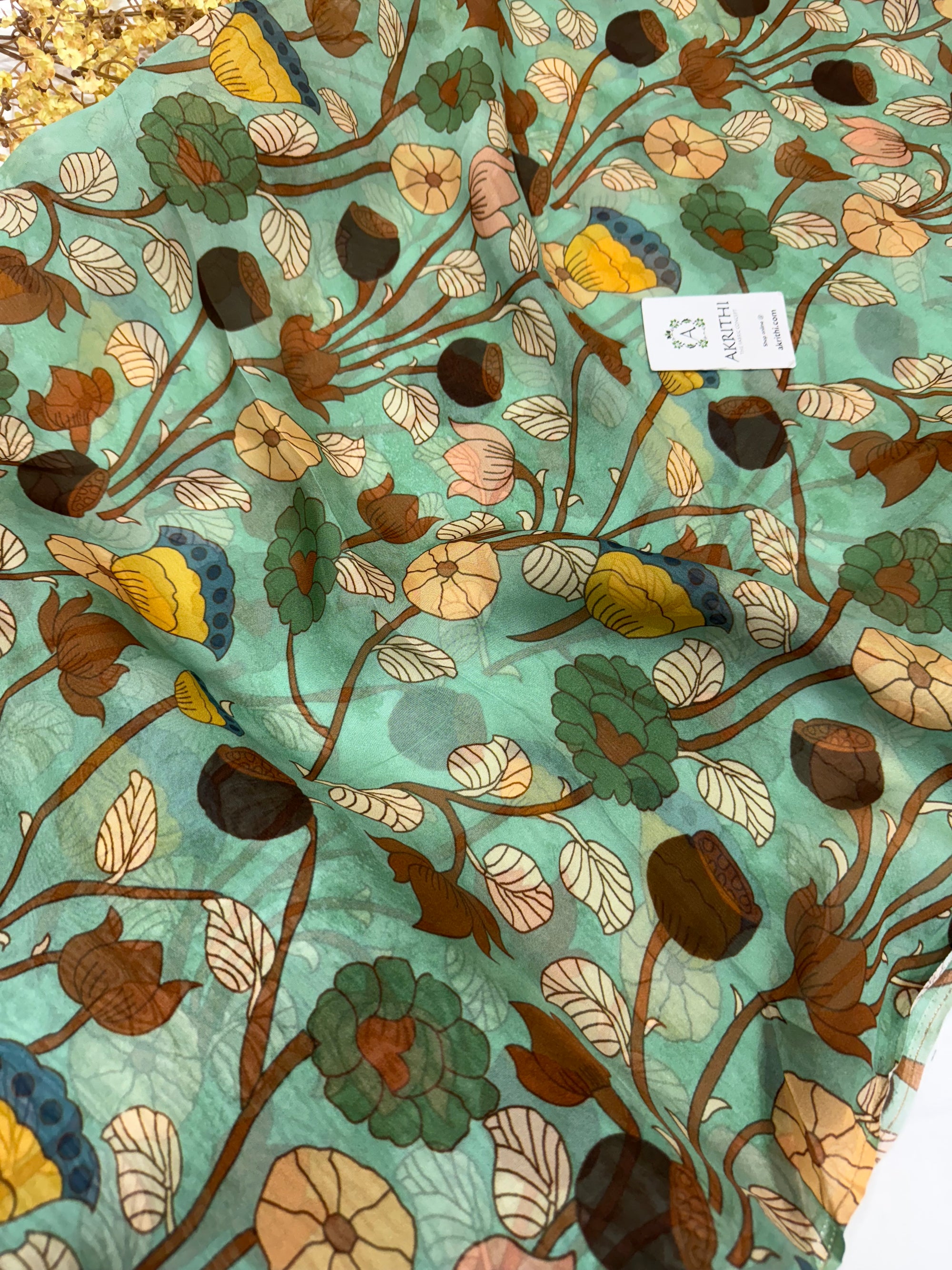 Digital floral Printed pure organza fabric
