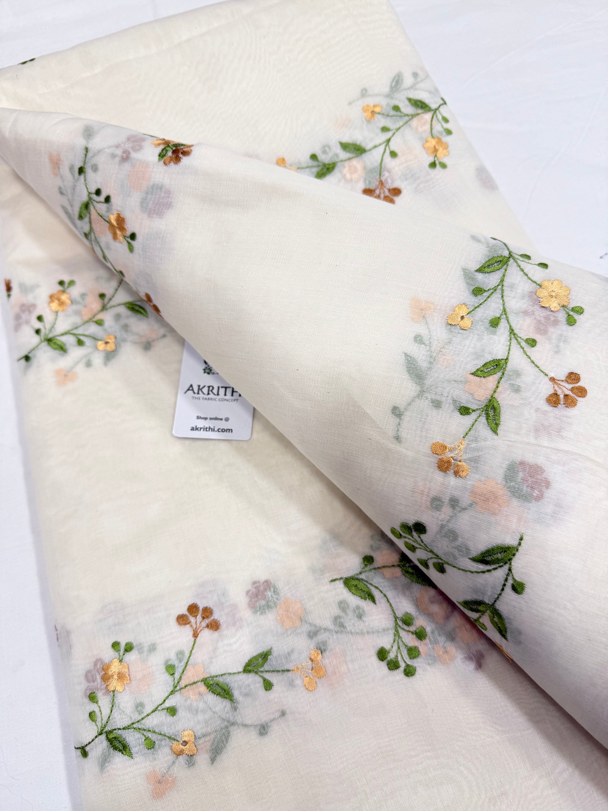 MUL CHANDERI EMBROIDERED FABRIC