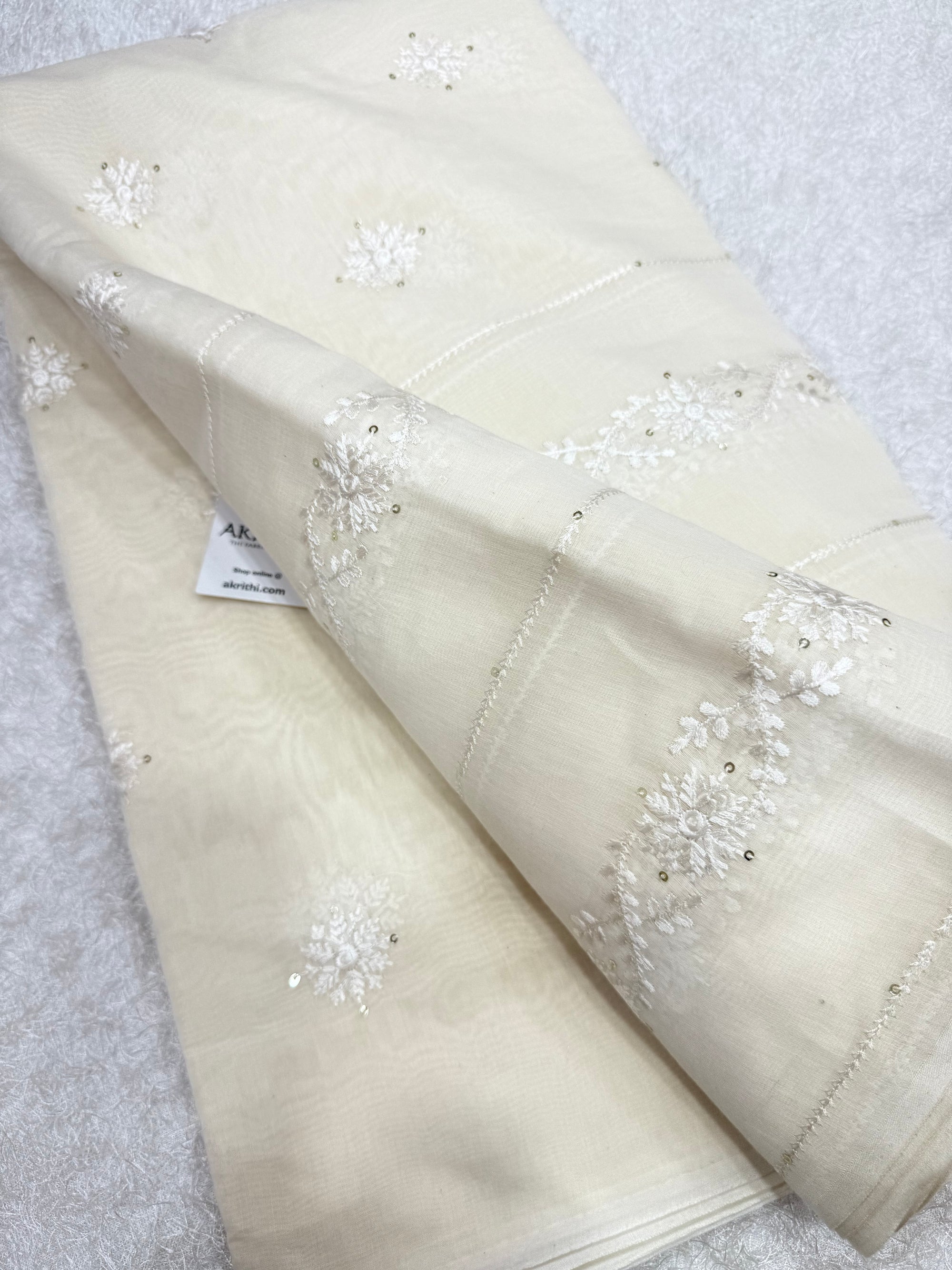 PURE MUL CHANDERI EMBROIDERED FABRIC