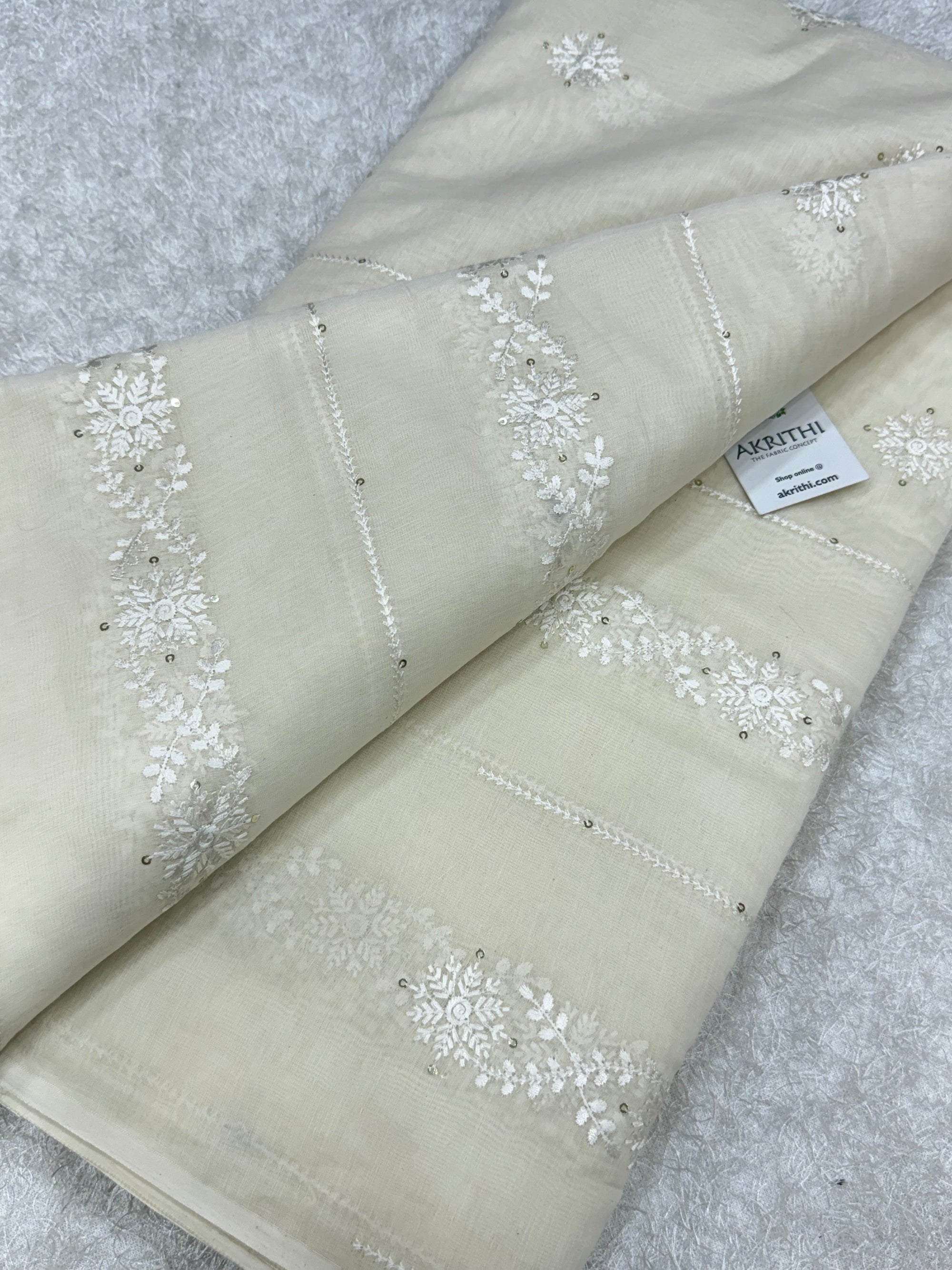 PURE MUL CHANDERI EMBROIDERED FABRIC