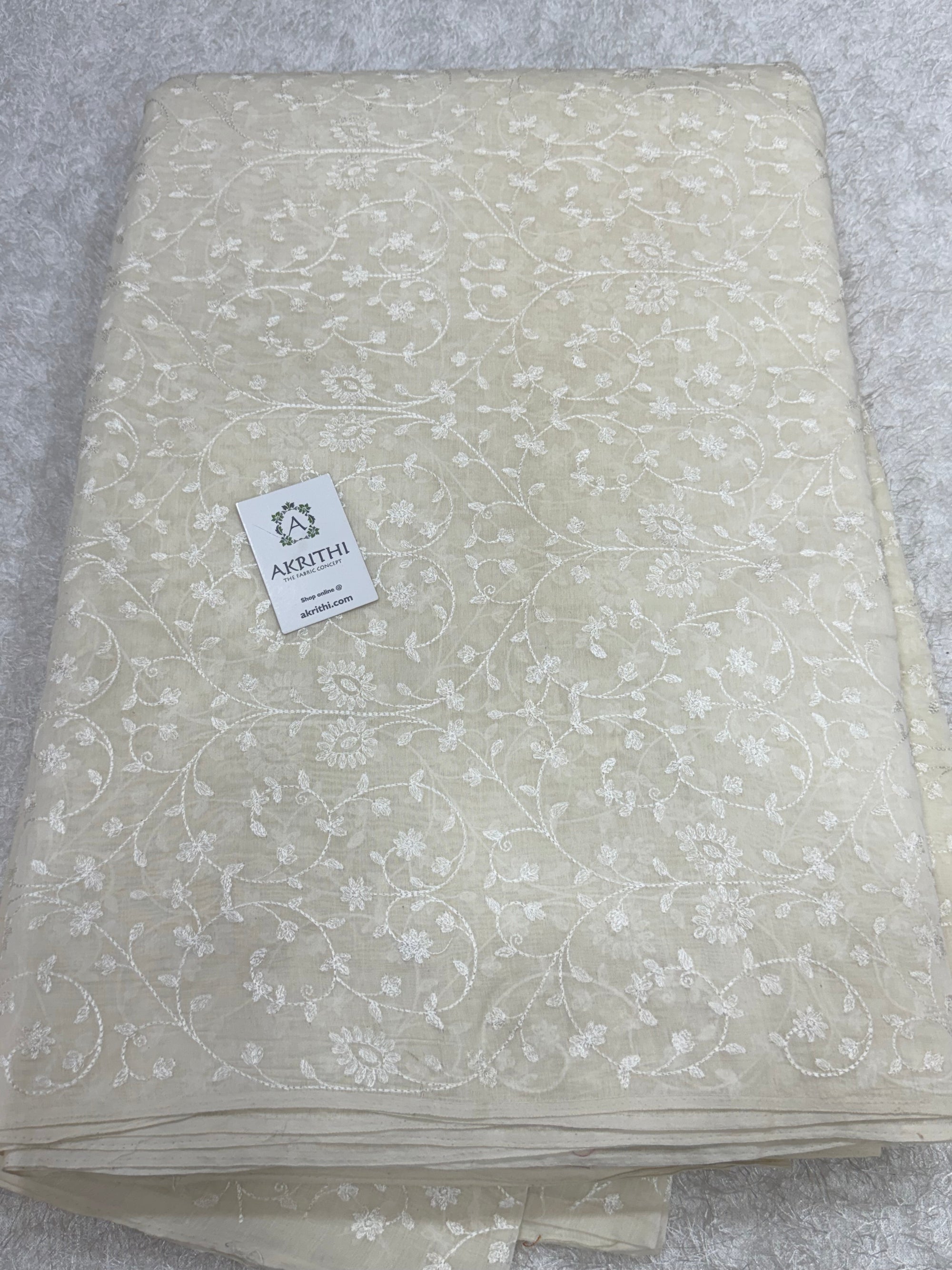 PURE MUL CHANDERI EMBROIDERED FABRIC