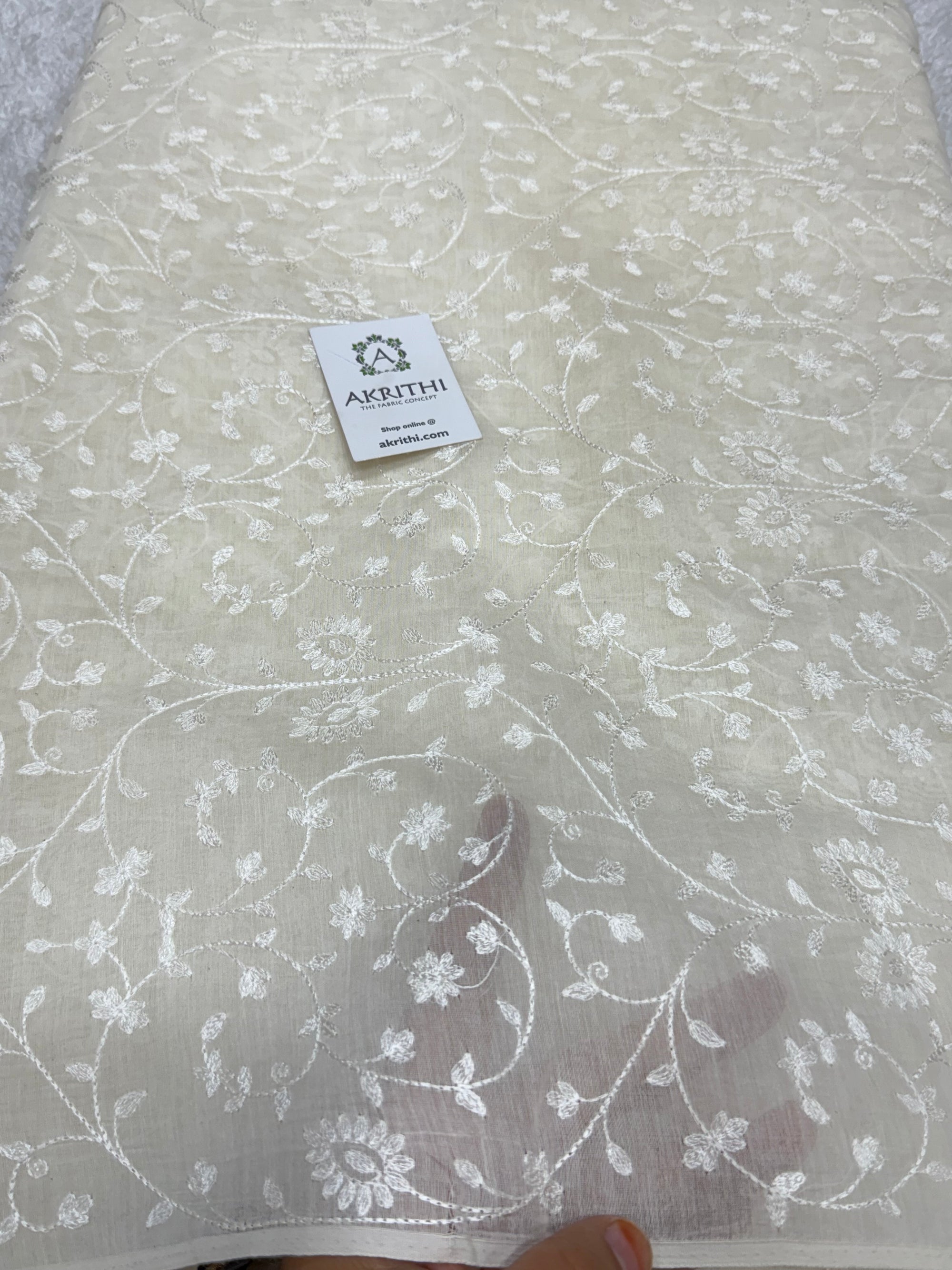 PURE MUL CHANDERI EMBROIDERED FABRIC