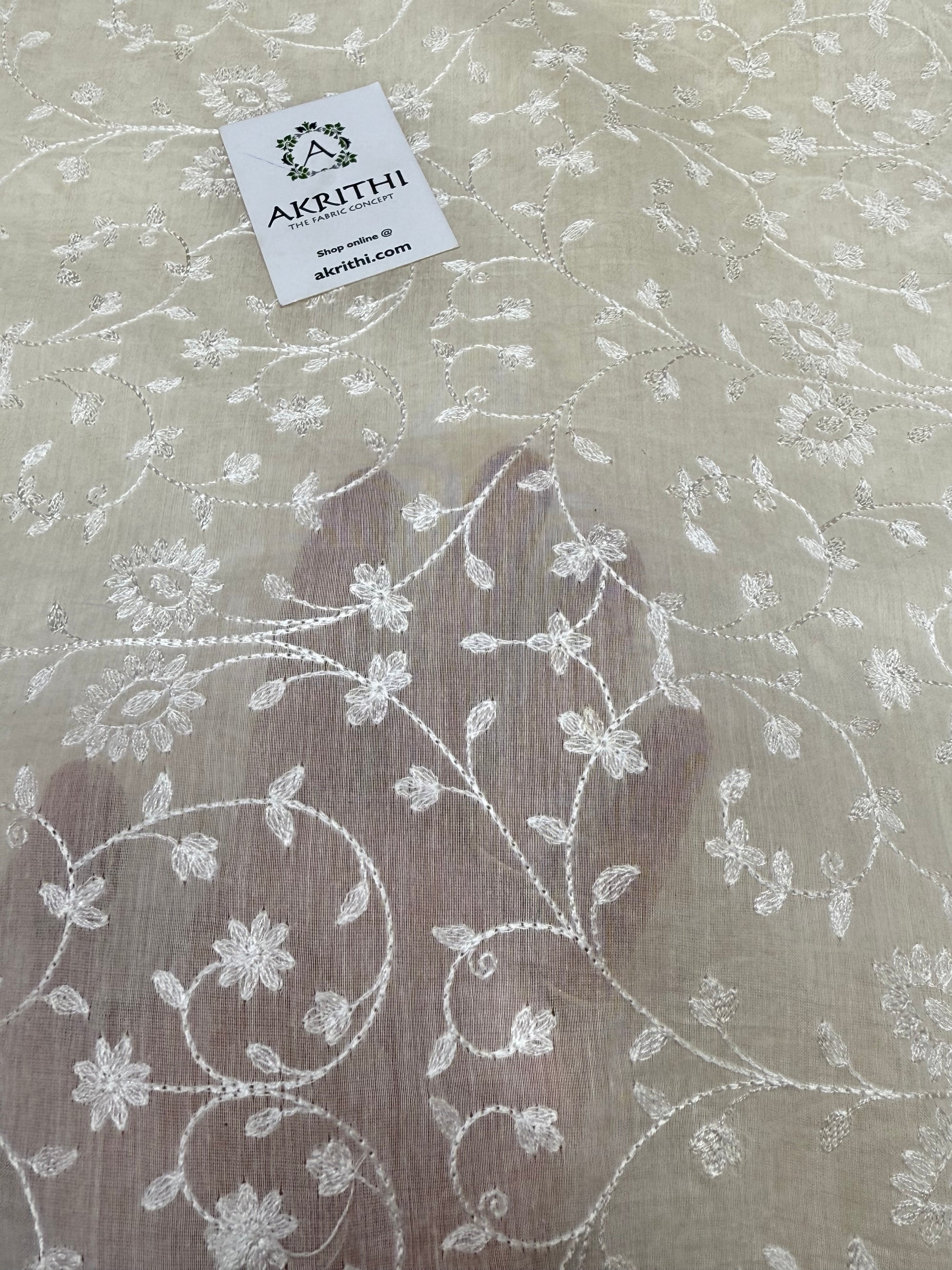 PURE MUL CHANDERI EMBROIDERED FABRIC