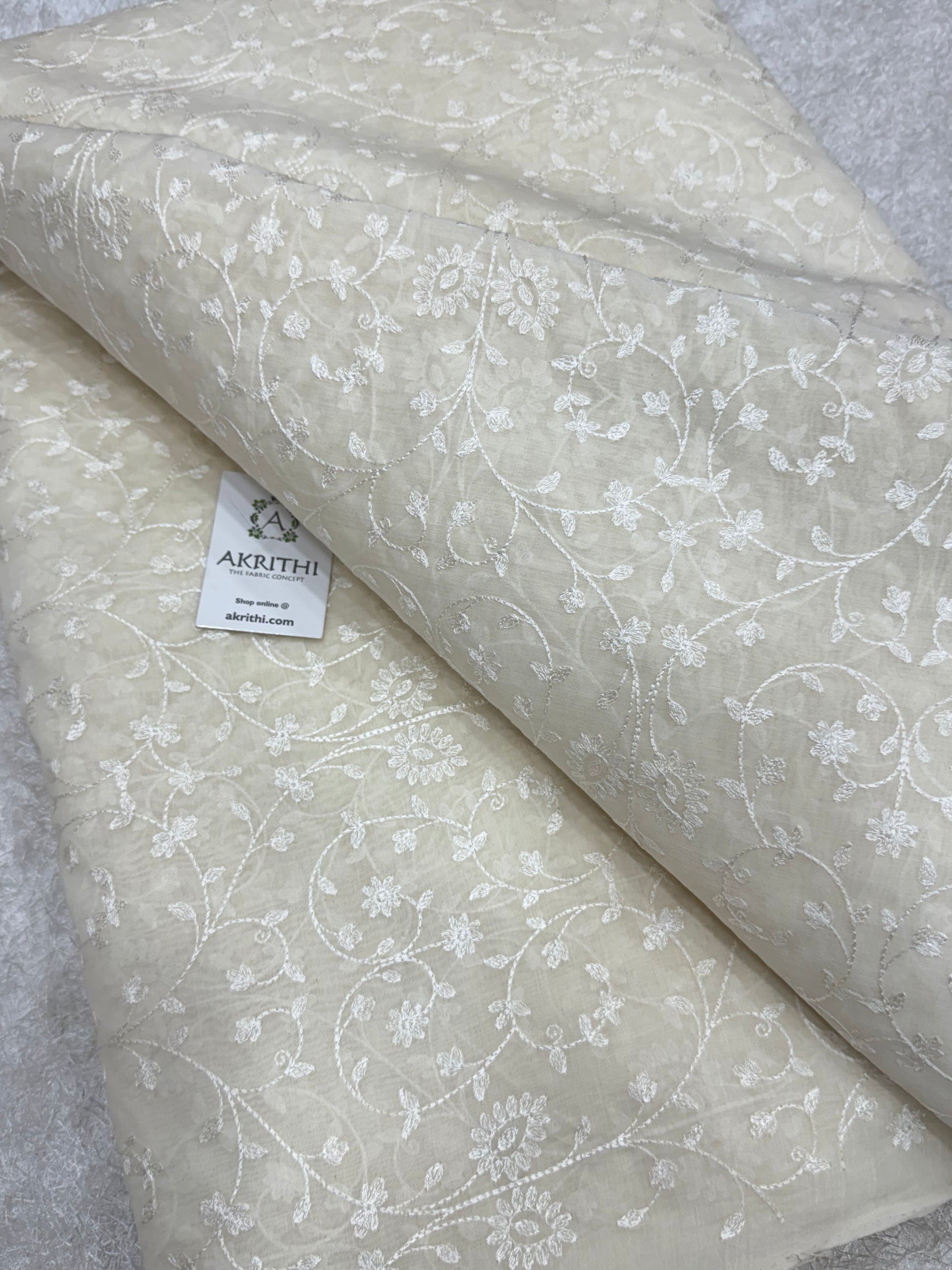 PURE MUL CHANDERI EMBROIDERED FABRIC