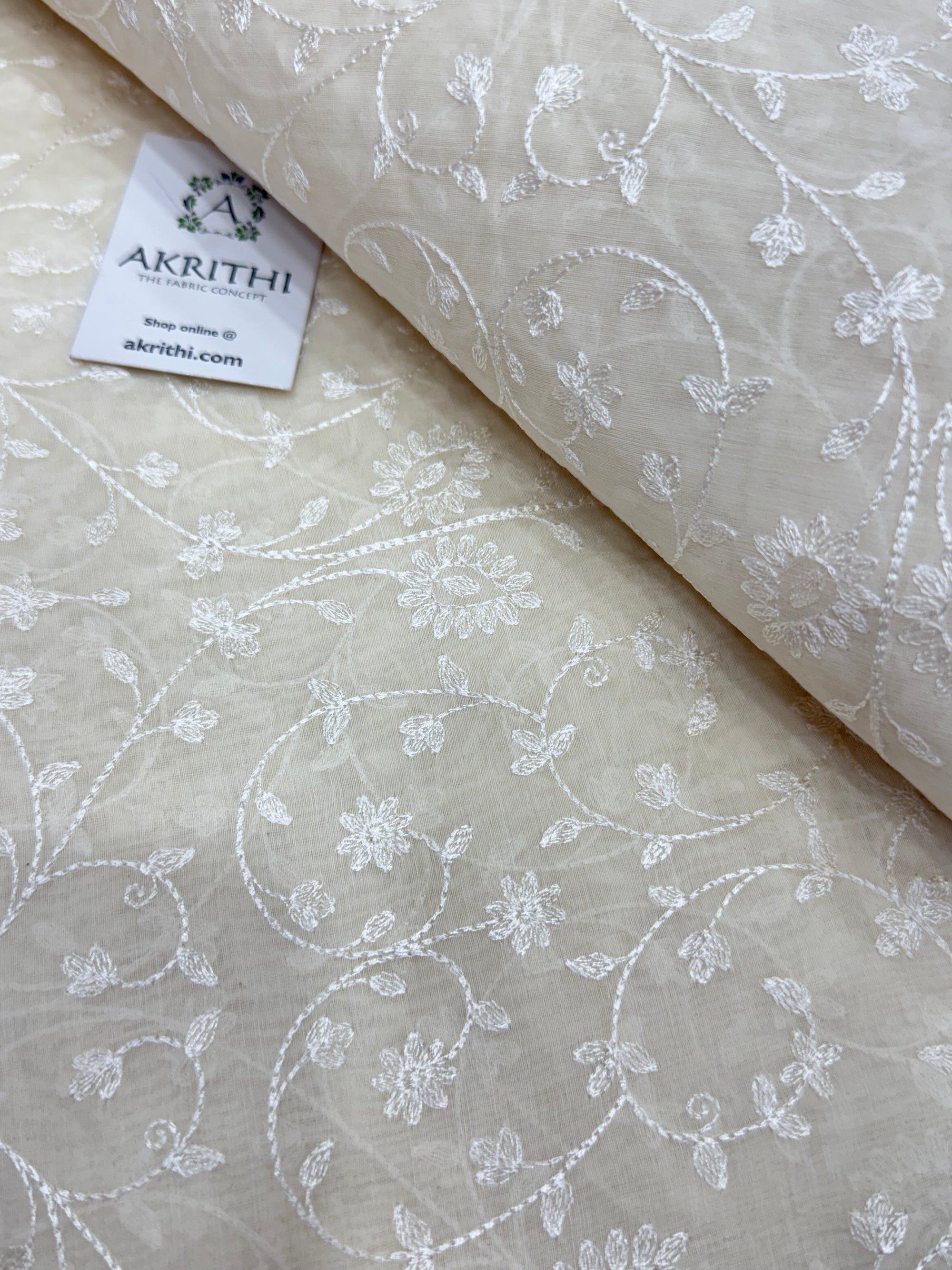 PURE MUL CHANDERI EMBROIDERED FABRIC