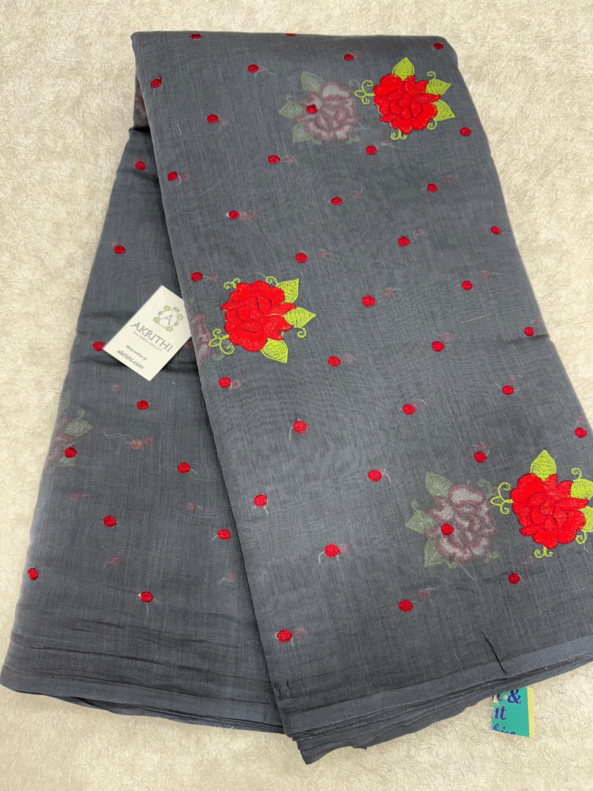 PURE MUL CHANDERI EMBROIDERED FABRIC