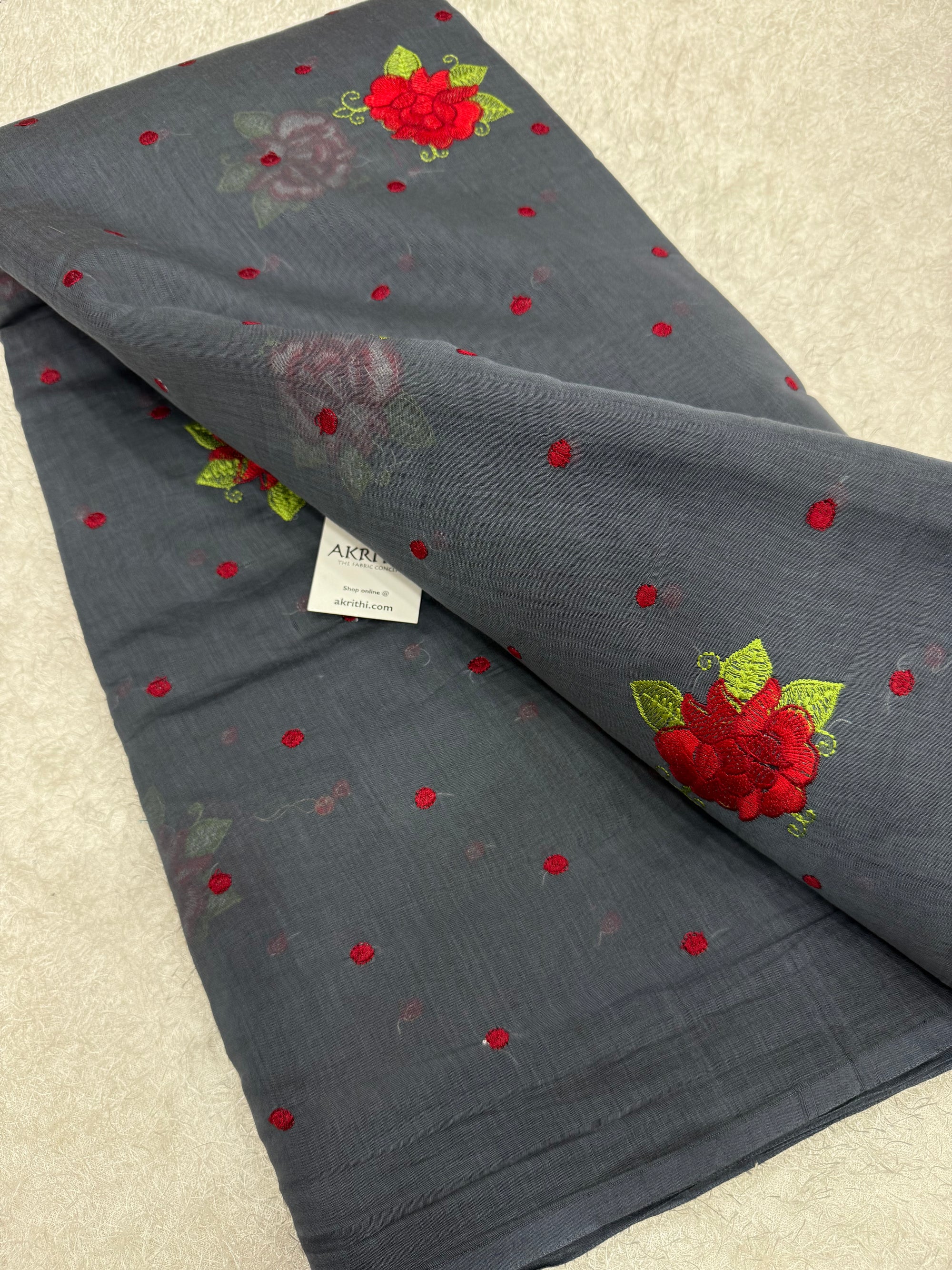 PURE MUL CHANDERI EMBROIDERED FABRIC