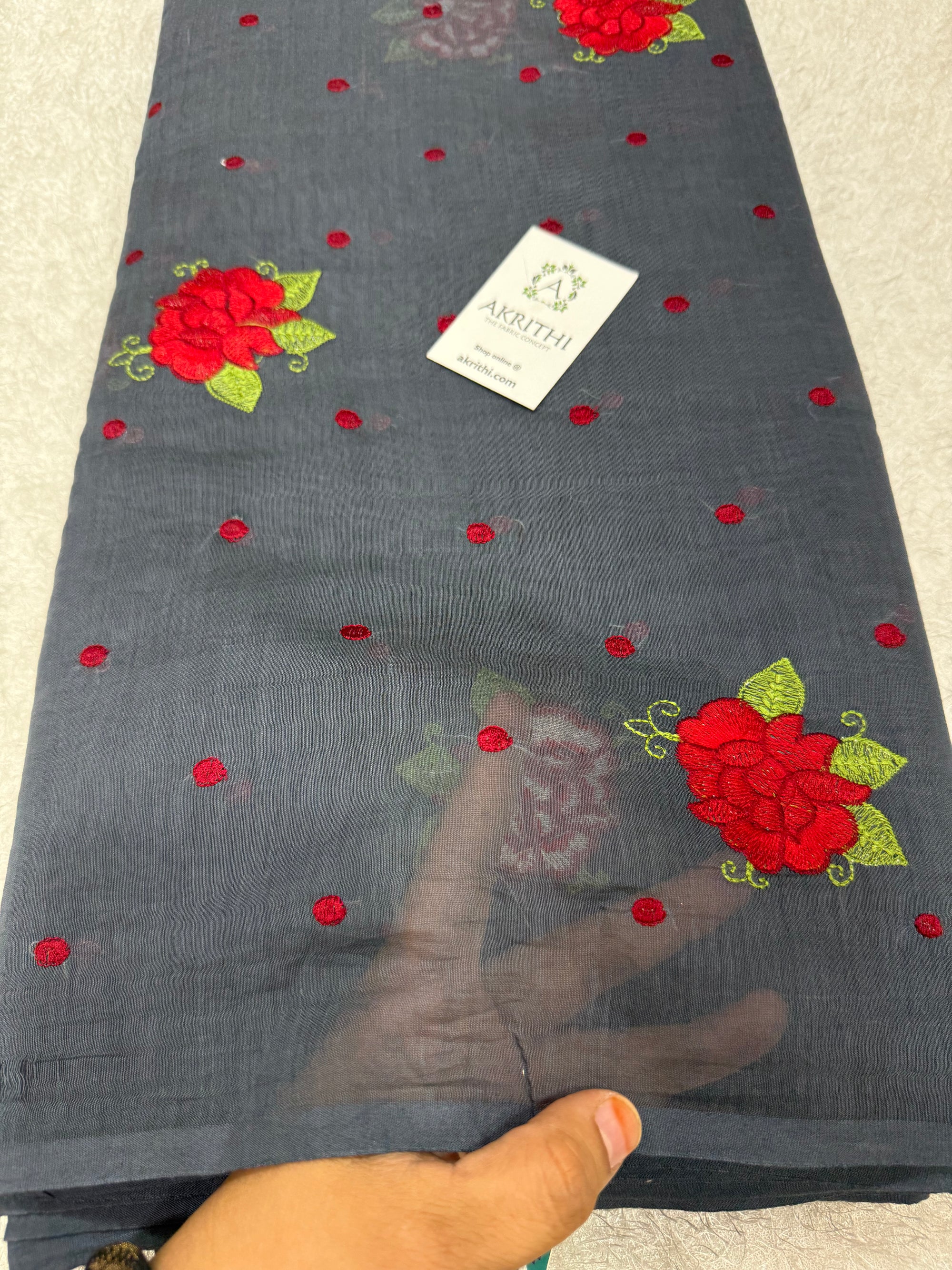 PURE MUL CHANDERI EMBROIDERED FABRIC