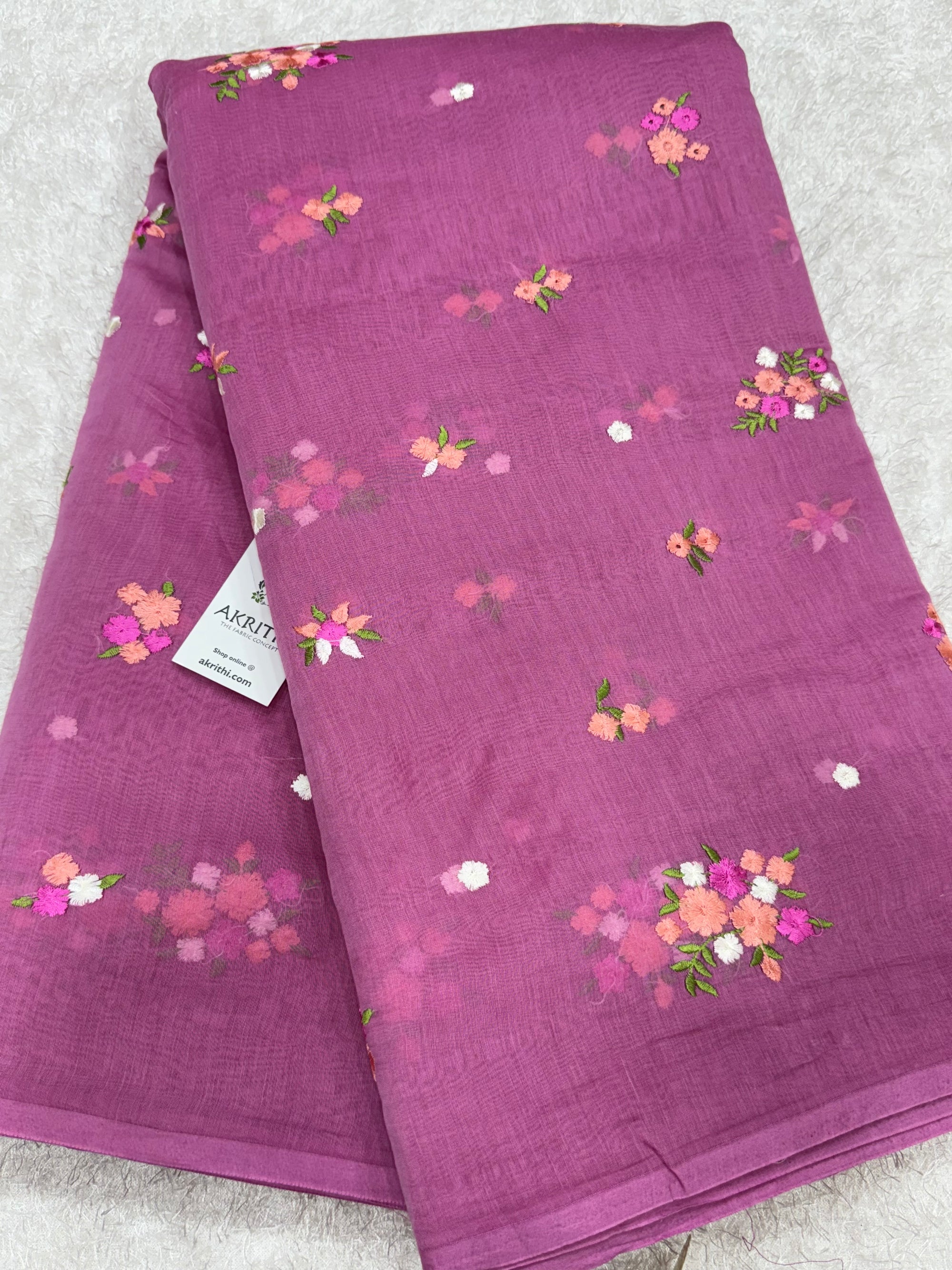PURE MUL CHANDERI EMBROIDERED FABRIC