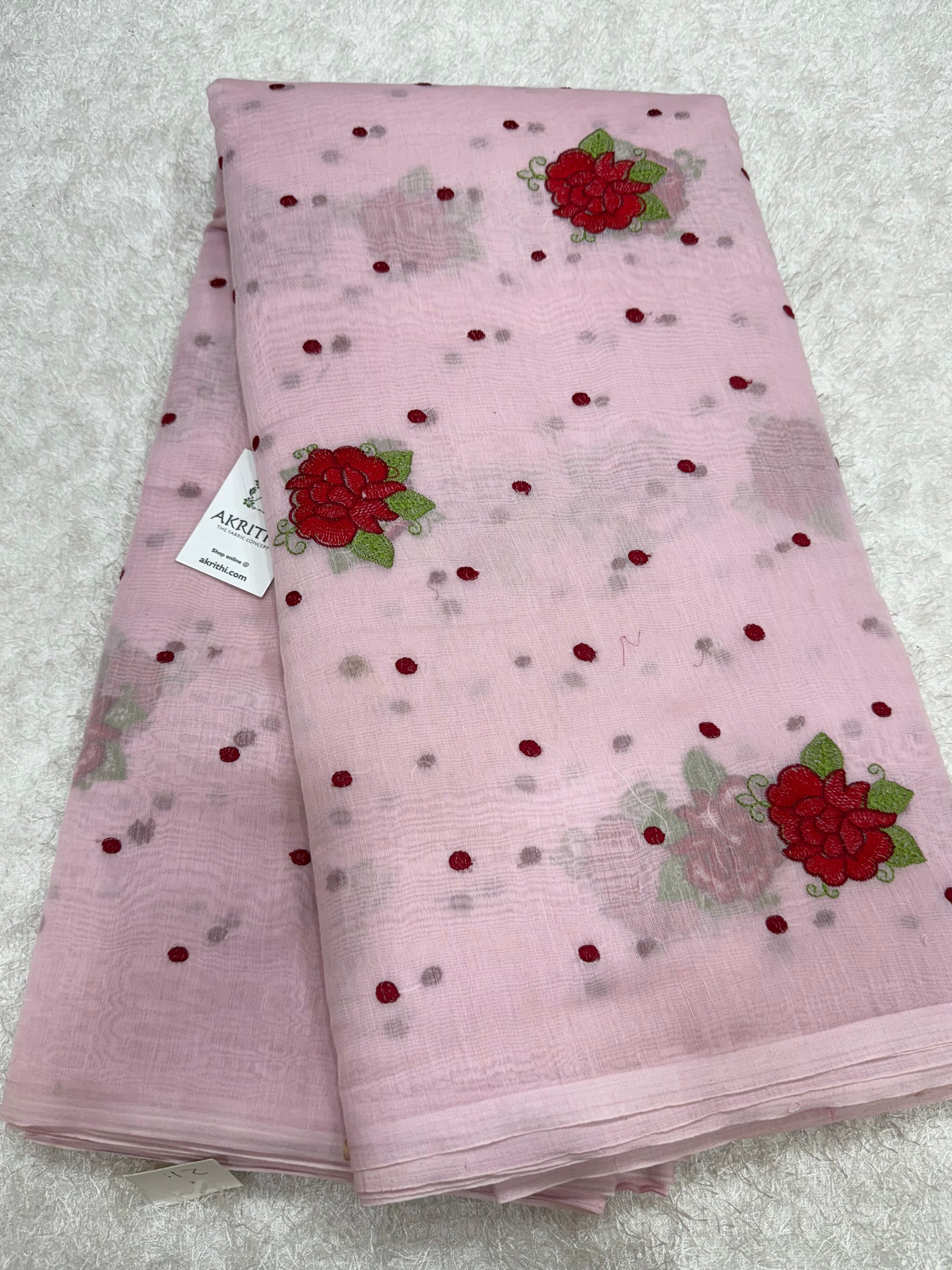 PURE MUL CHANDERI EMBROIDERED FABRIC