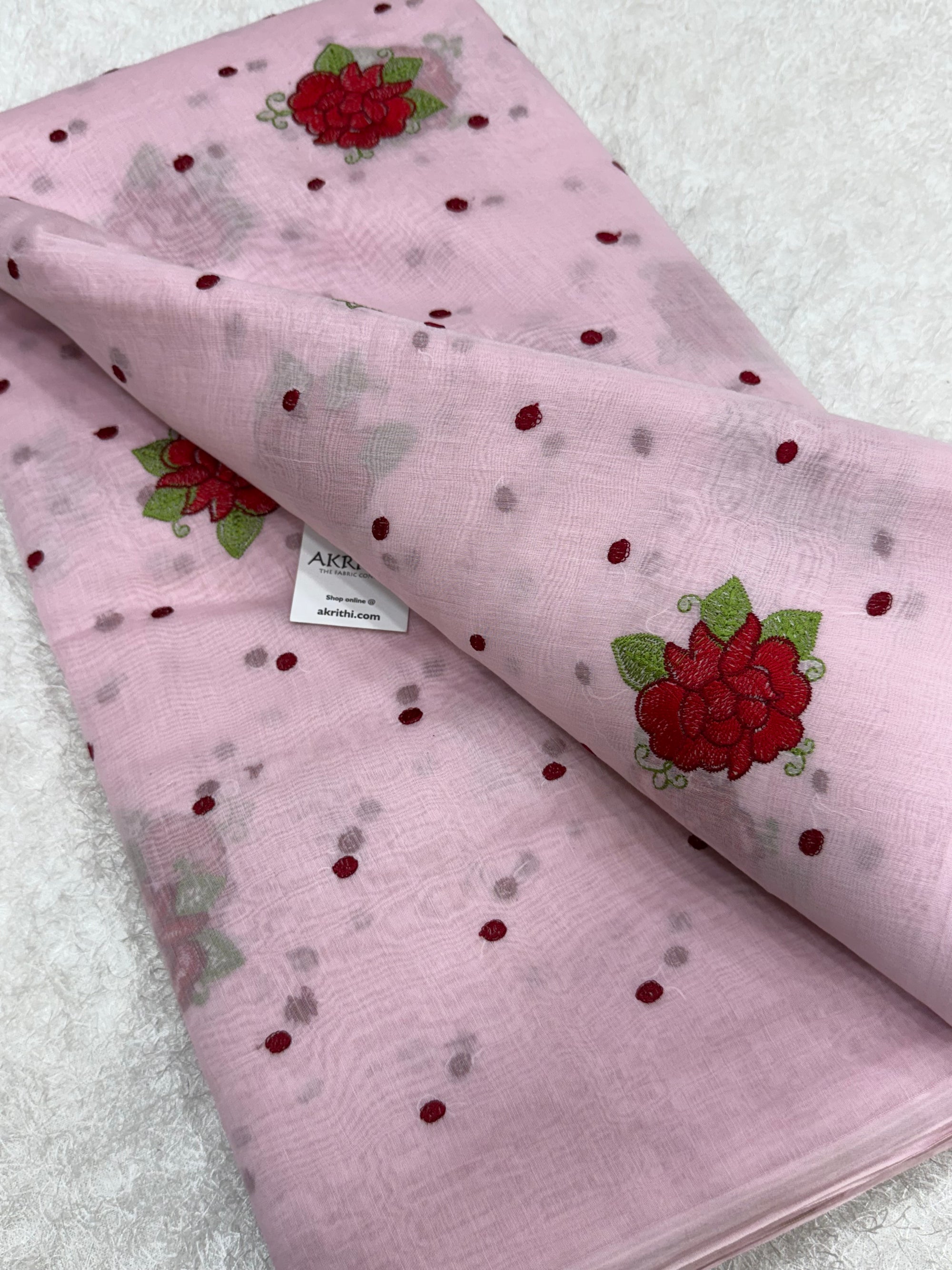 PURE MUL CHANDERI EMBROIDERED FABRIC